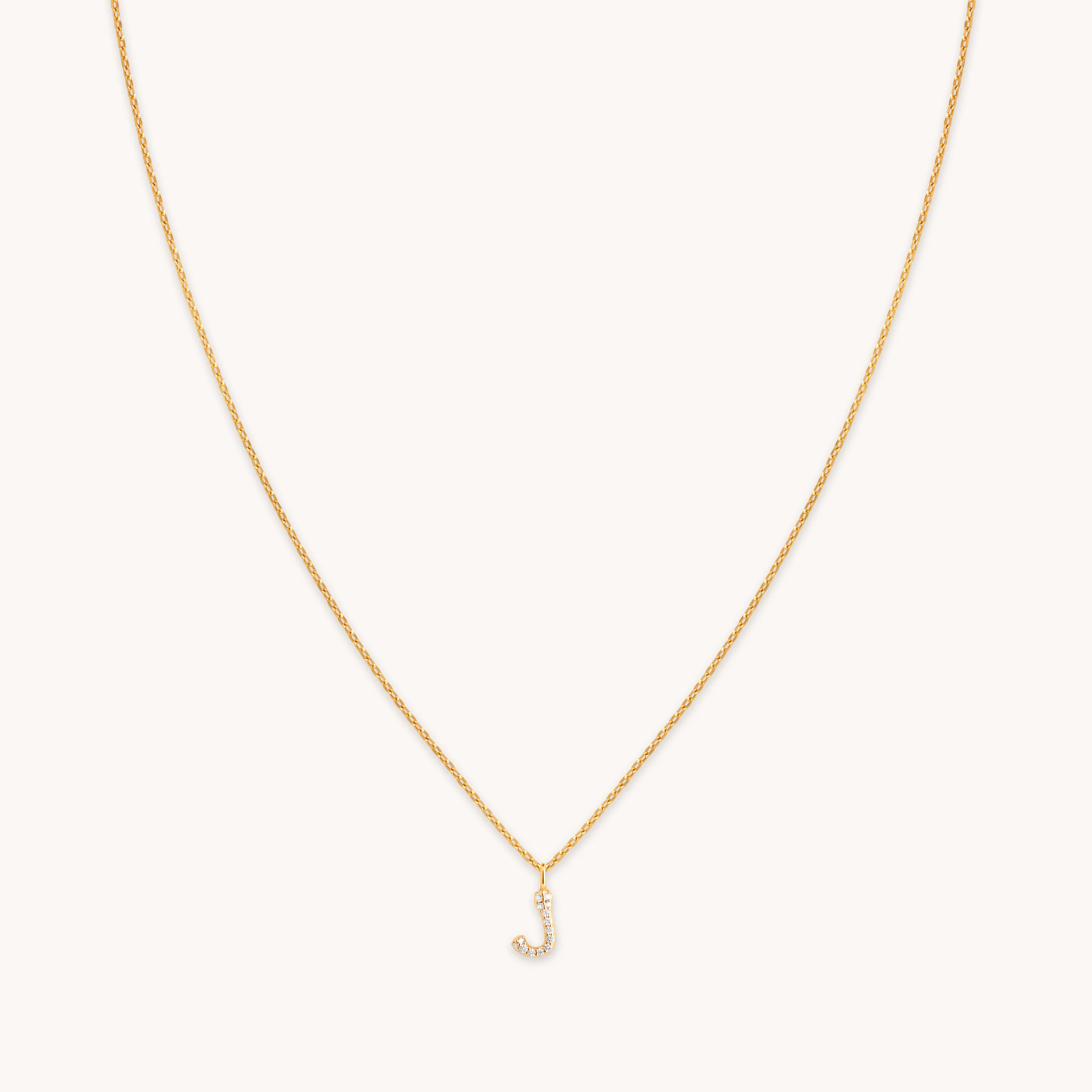 J Initial Pavé Pendant Necklace in Gold