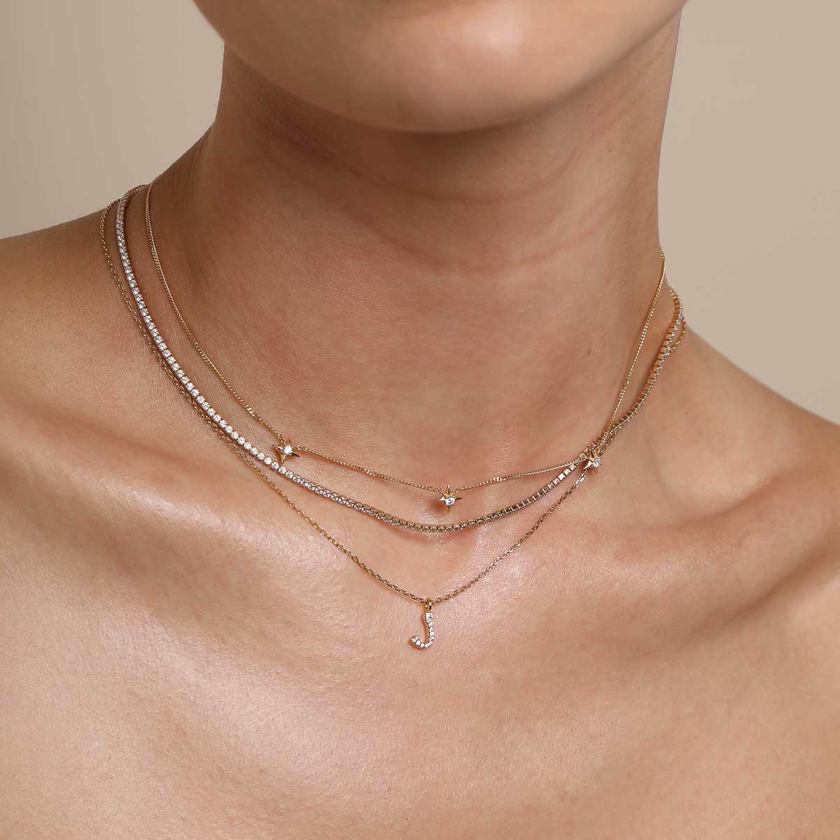 J Initial Pavé Pendant Necklace in Gold - Image 3