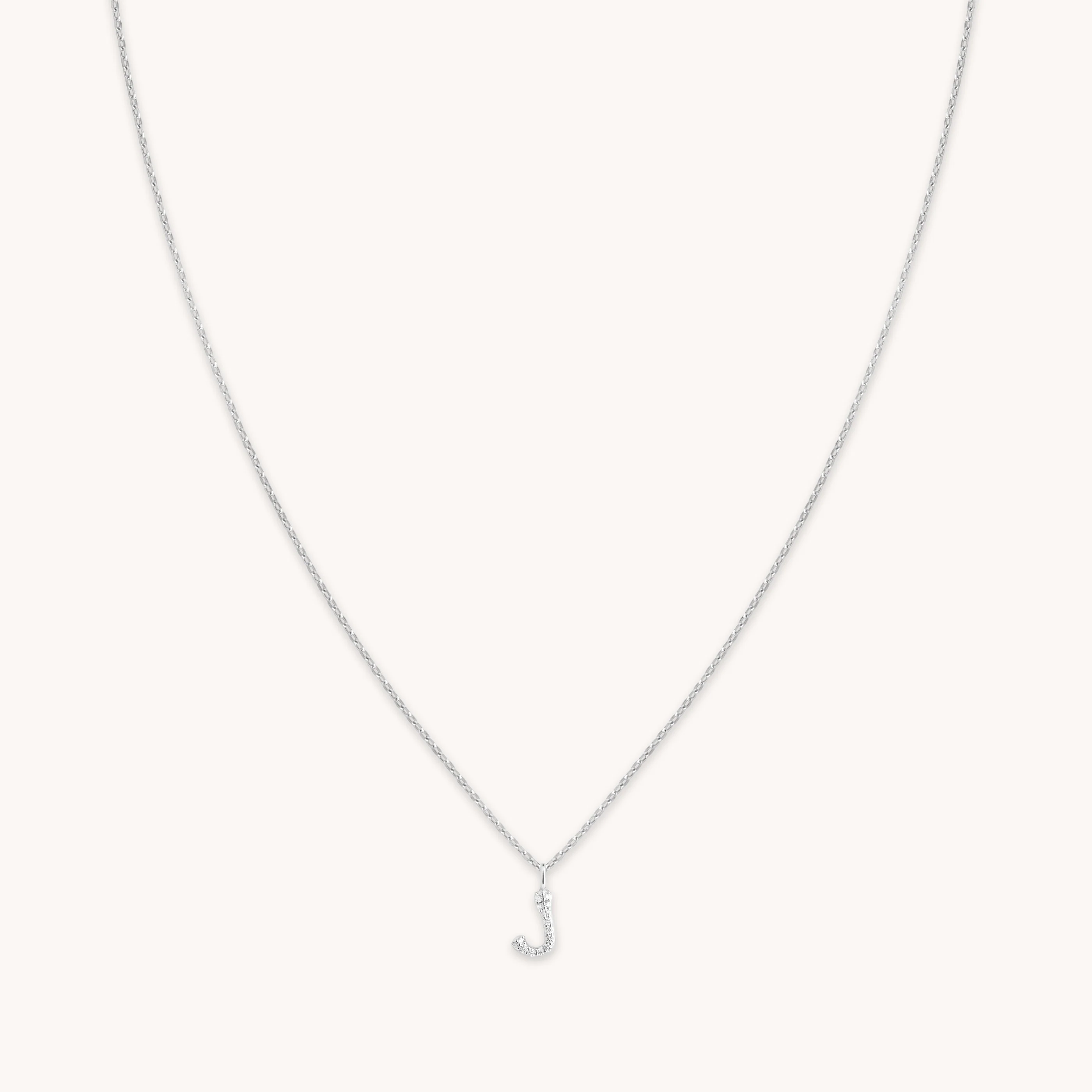 J Initial Pavé Pendant Necklace in Silver