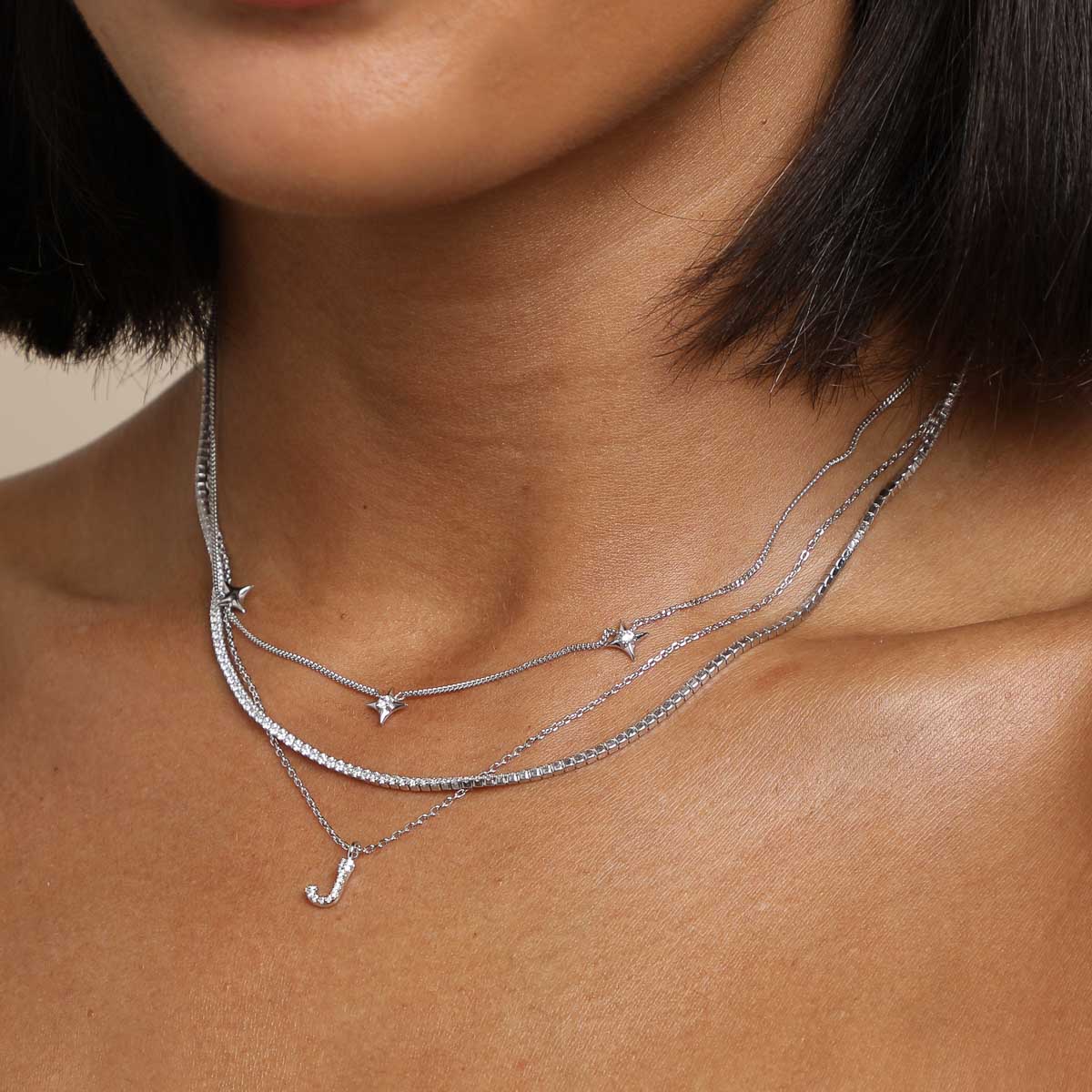 J Initial Pavé Pendant Necklace in Silver - Image 3