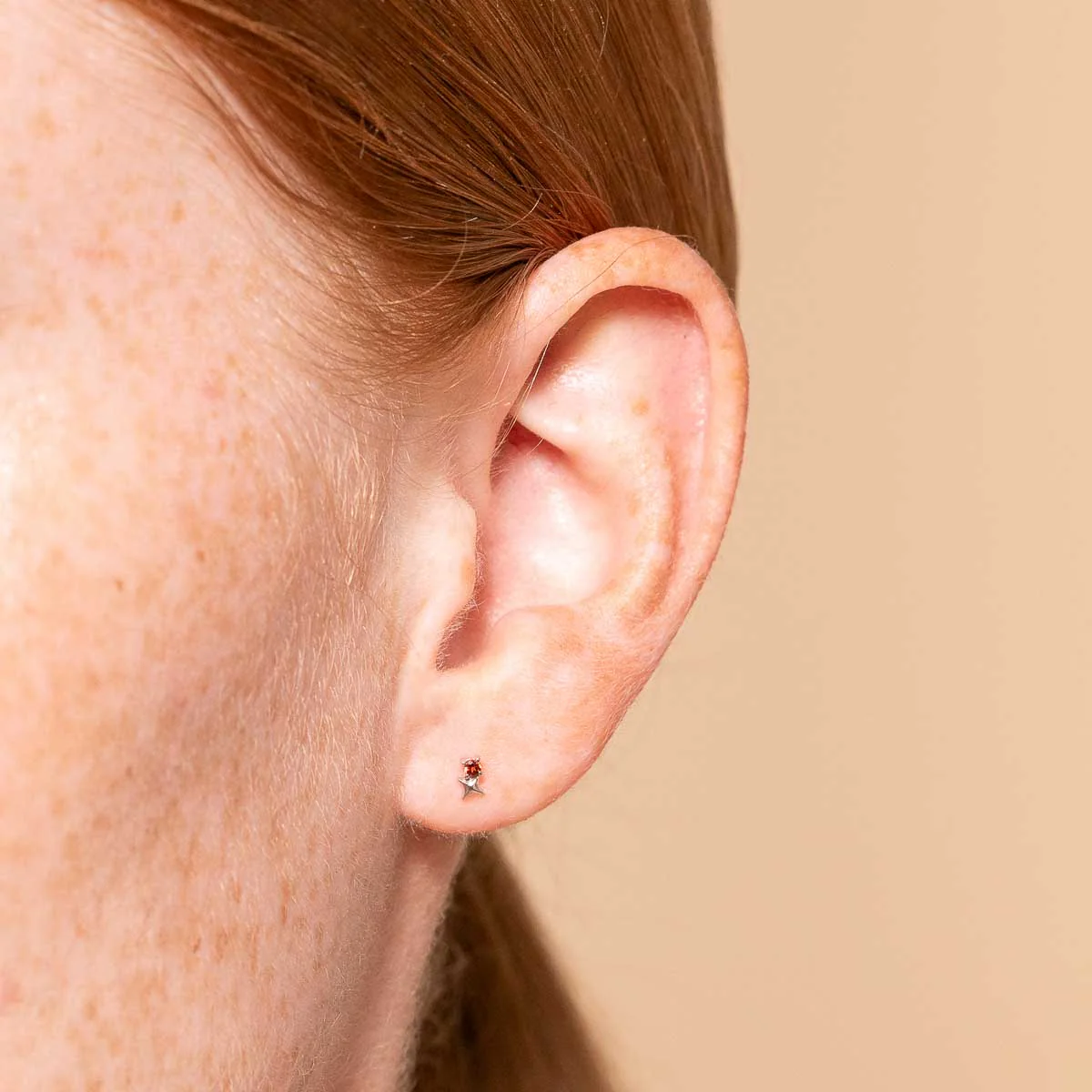 January Garnet Birthstone Earrings in Solid White Gold - Image 2