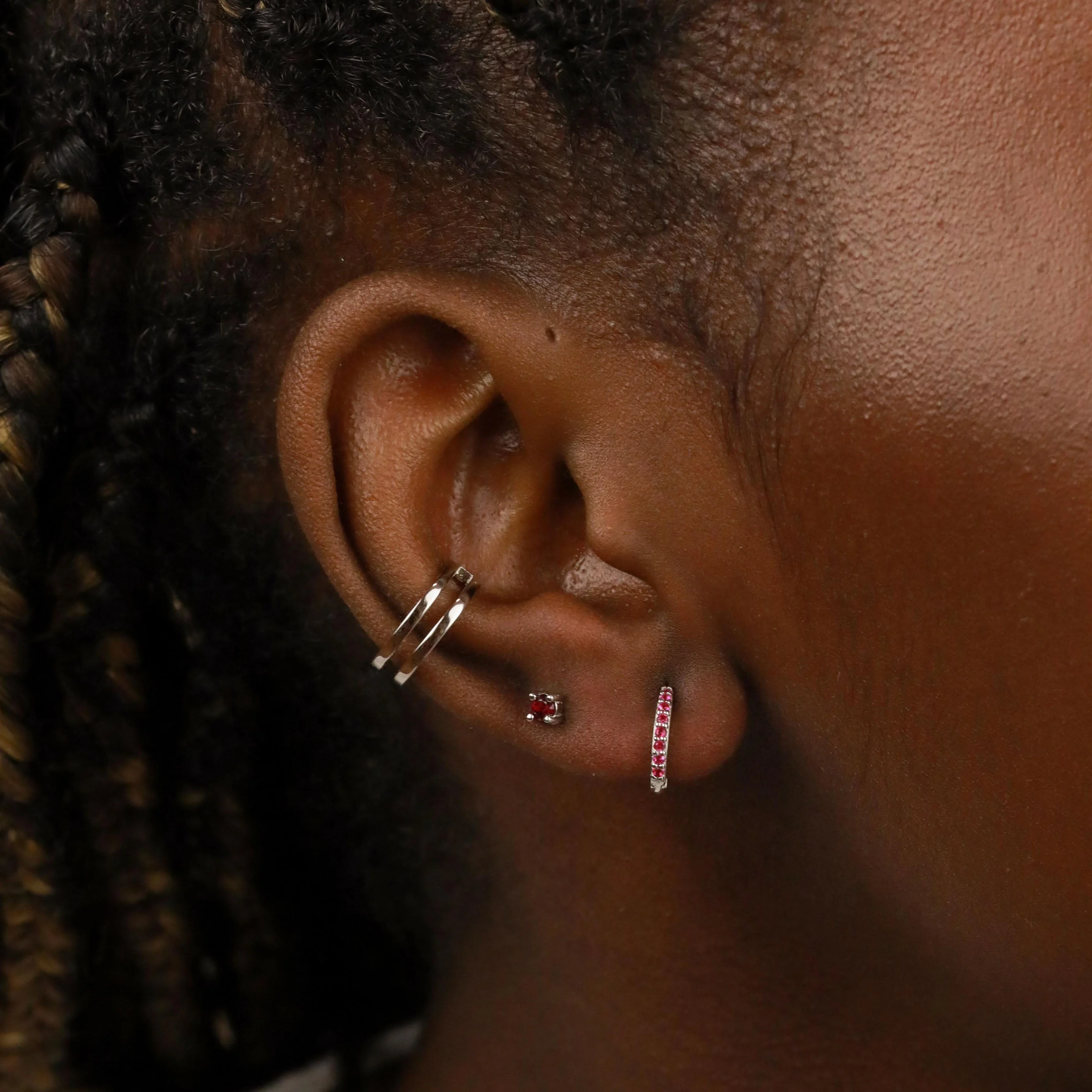 January Birthstone Stud Earrings in Silver with Garnet CZ - Image 4