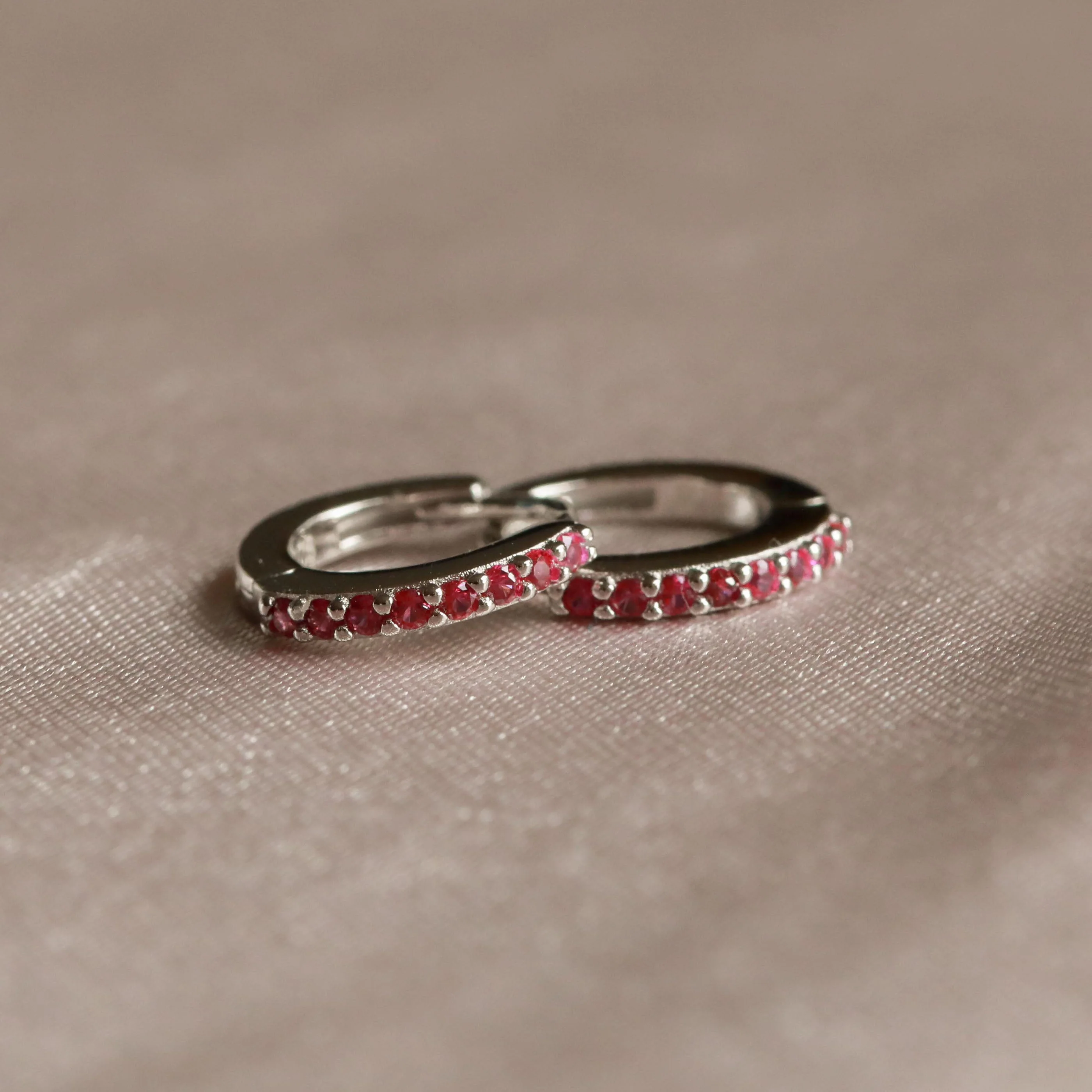 July Birthstone Huggies in Silver with Ruby CZ - Image 3