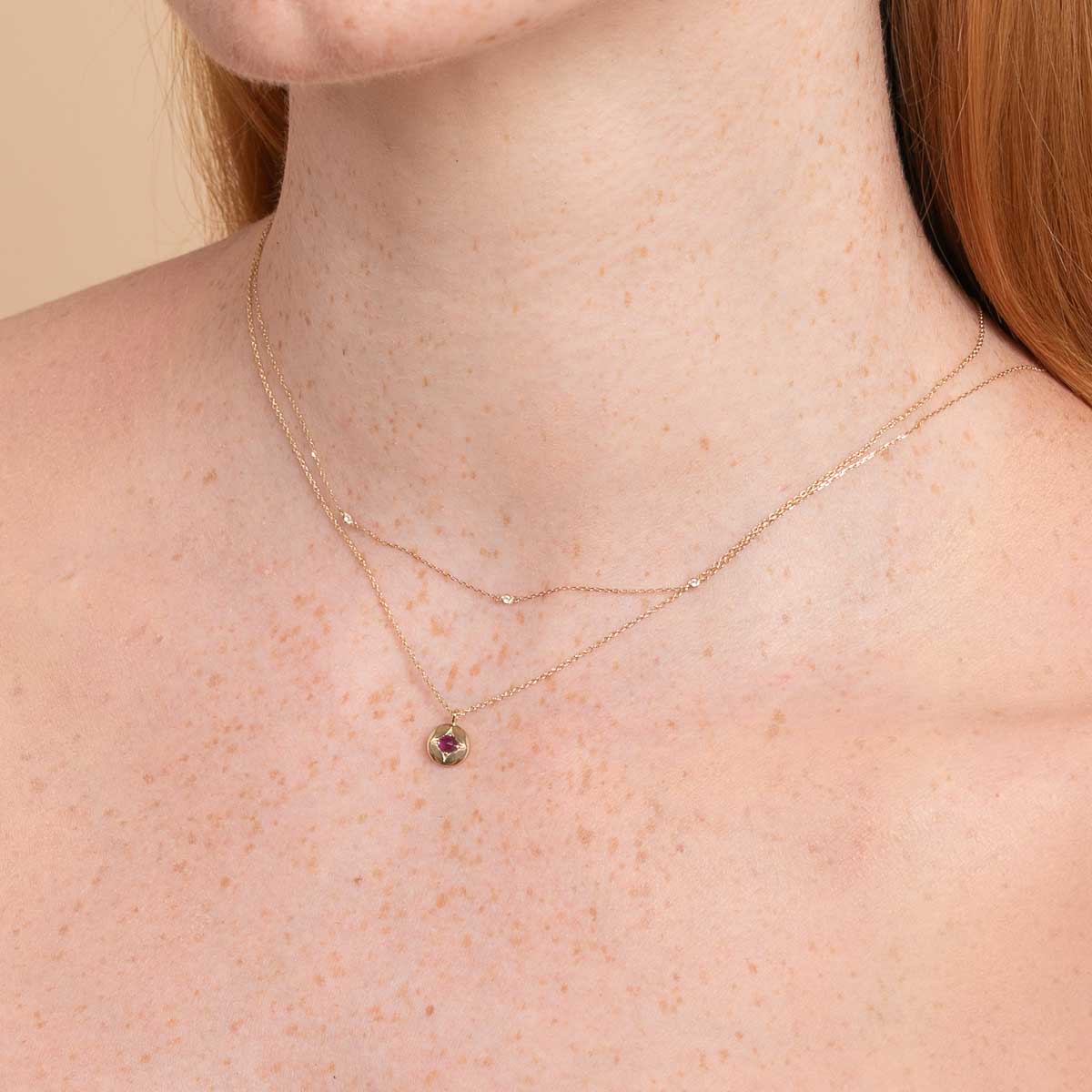 July Ruby Birthstone Necklace in Solid Gold - Image 3