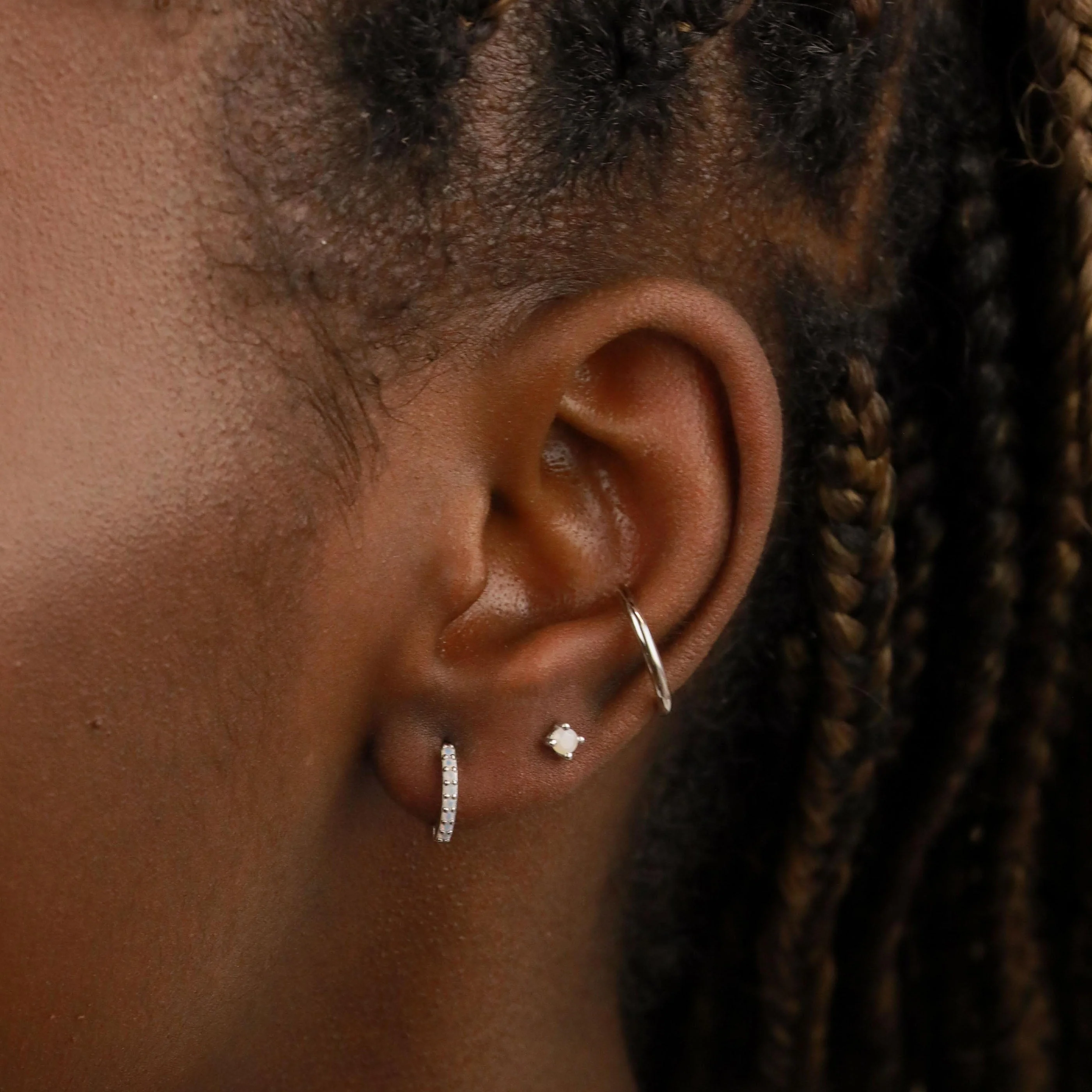 June Birthstone Stud Earrings in Silver with Moonstone CZ - Image 4