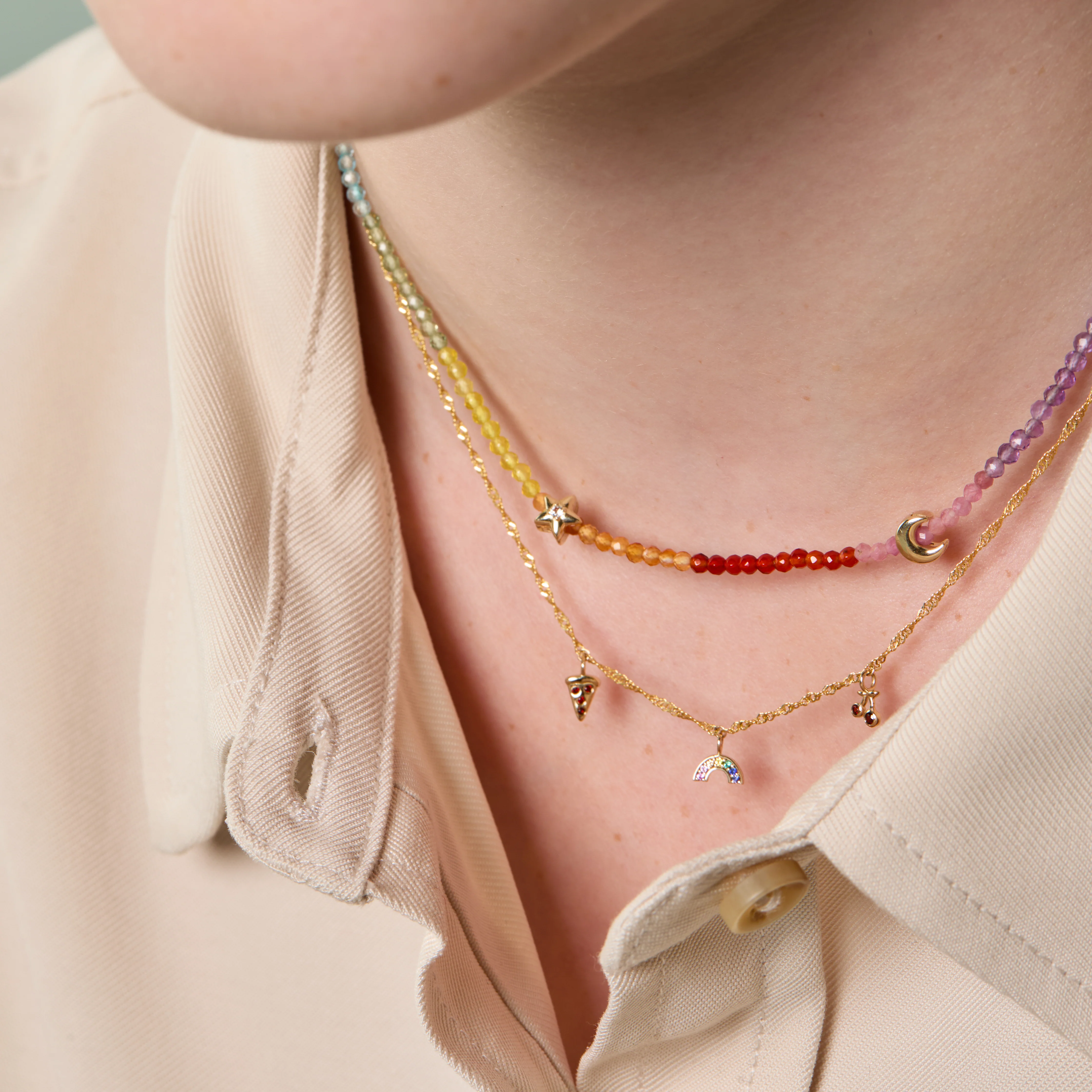 Junior Rainbow Gemstone Necklace in 9k Gold - Image 6