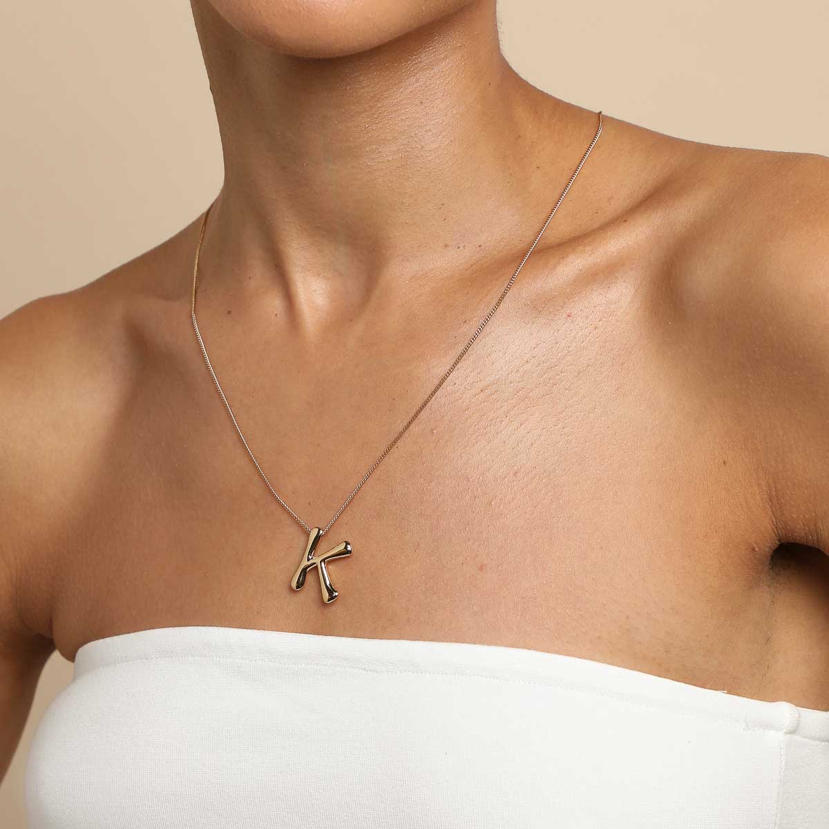 K Initial Bold Pendant Necklace in Gold - Image 2