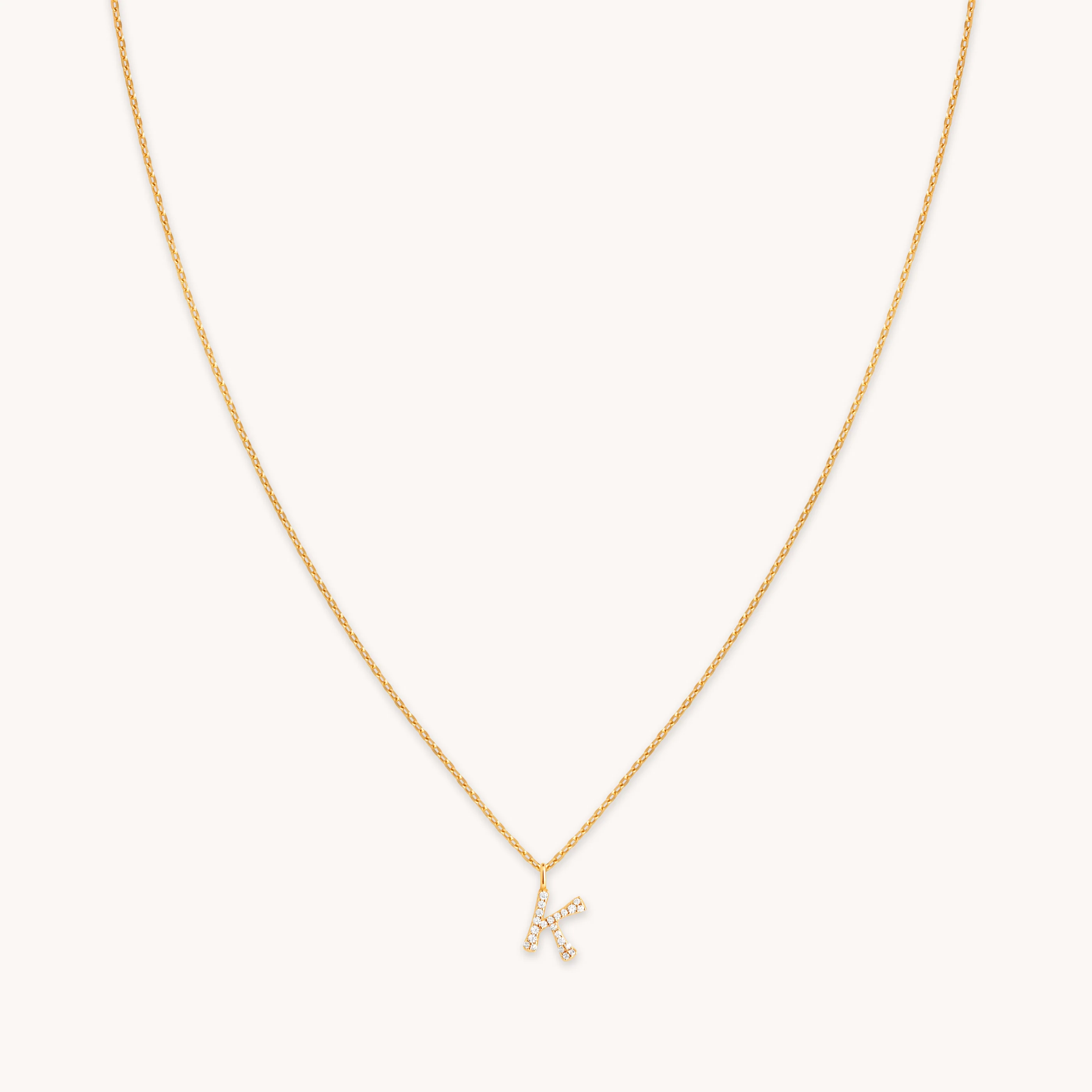 K Initial Pavé Pendant Necklace in Gold