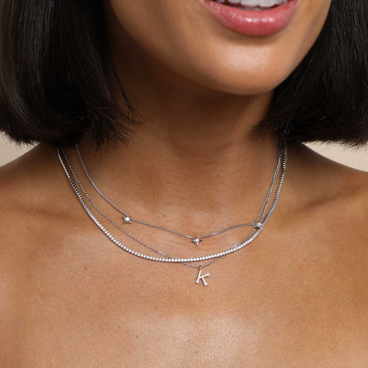 K Initial Pavé Pendant Necklace in Silver - Image 3