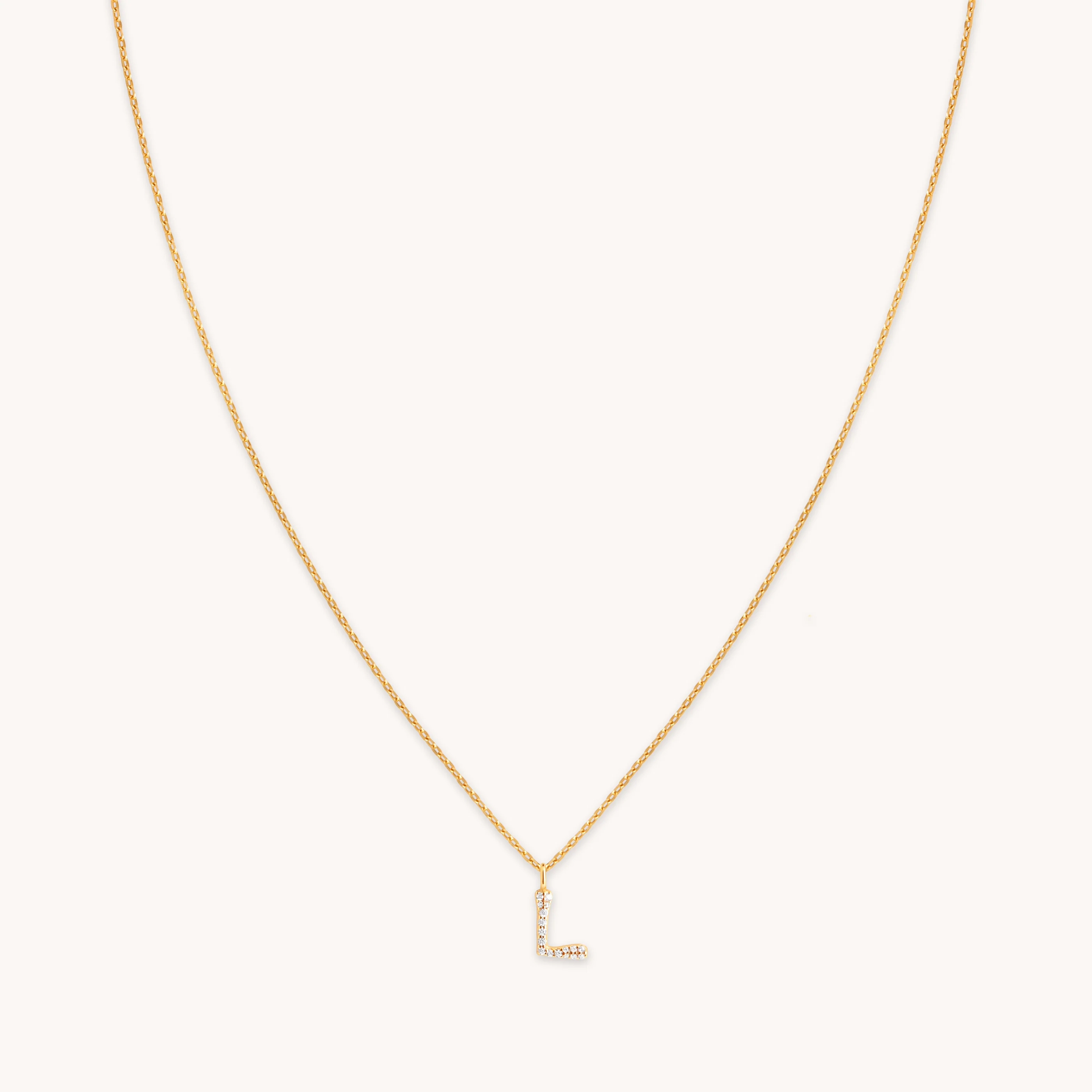 L Initial Pavé Pendant Necklace in Gold