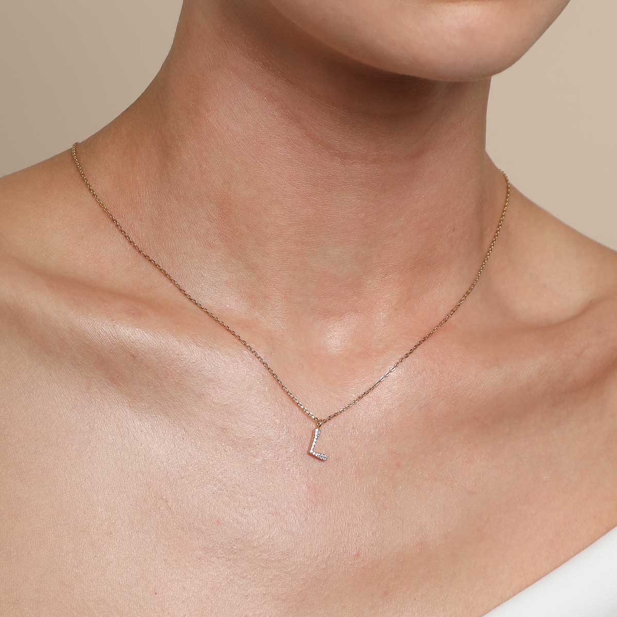 L Initial Pavé Pendant Necklace in Gold - Image 2