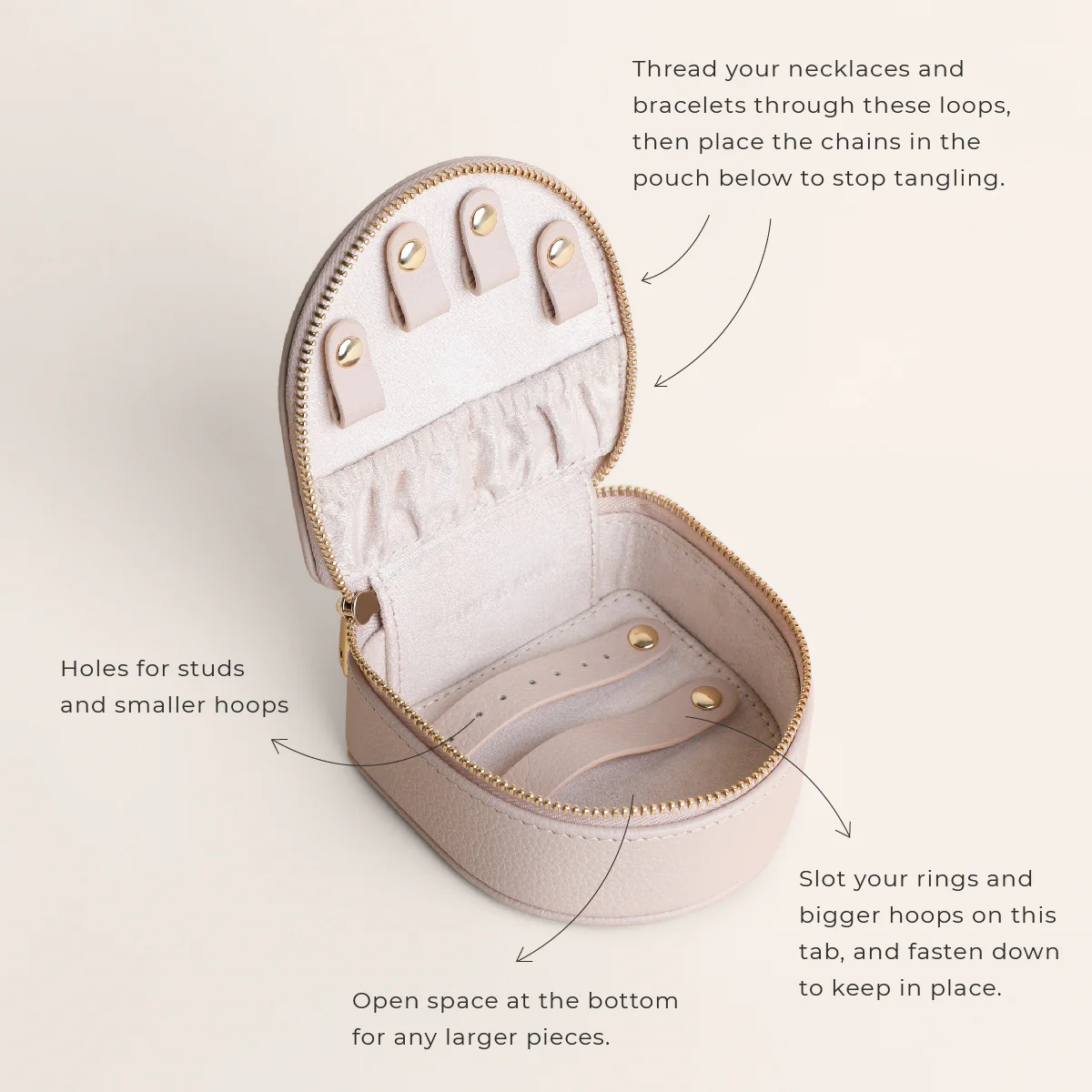 Leather Travel Jewellery Box in Fawn Sand - Image 6