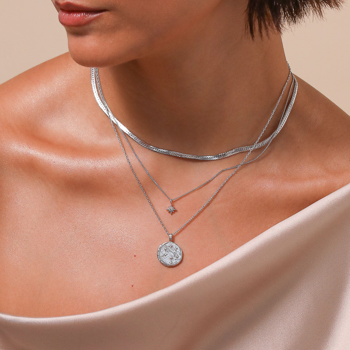 Libra Zodiac Pendant Necklace in Silver - Image 4