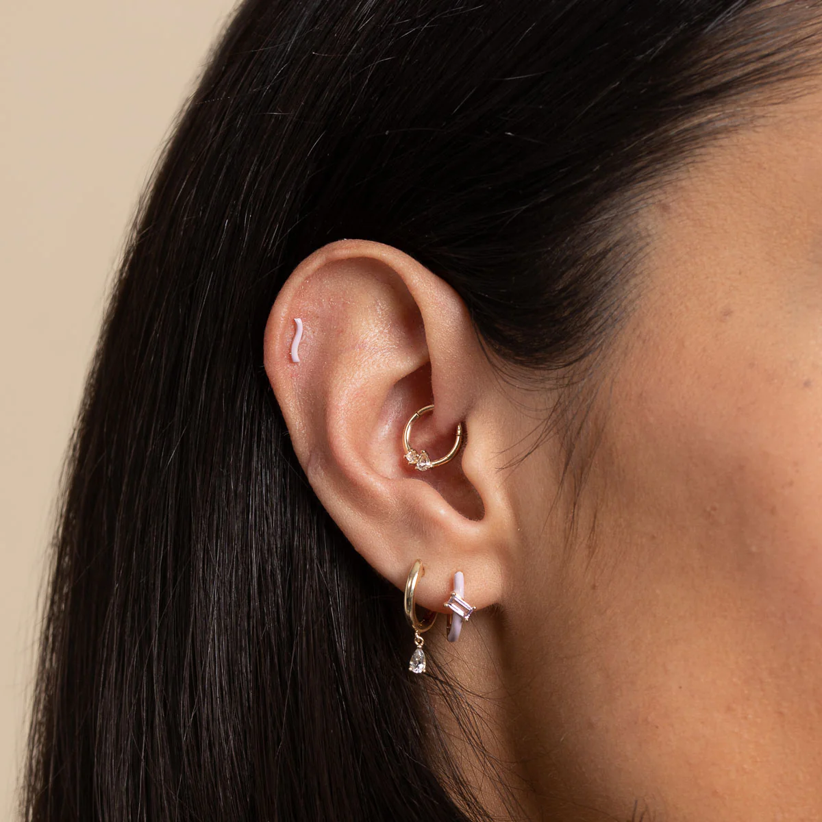 Lilac Enamel Wave Piercing Stud in Solid Gold - Image 2