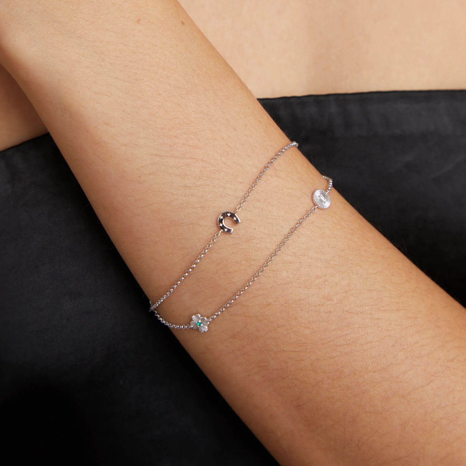 Lucky Charm Double Chain Bracelet in Silver - Image 2
