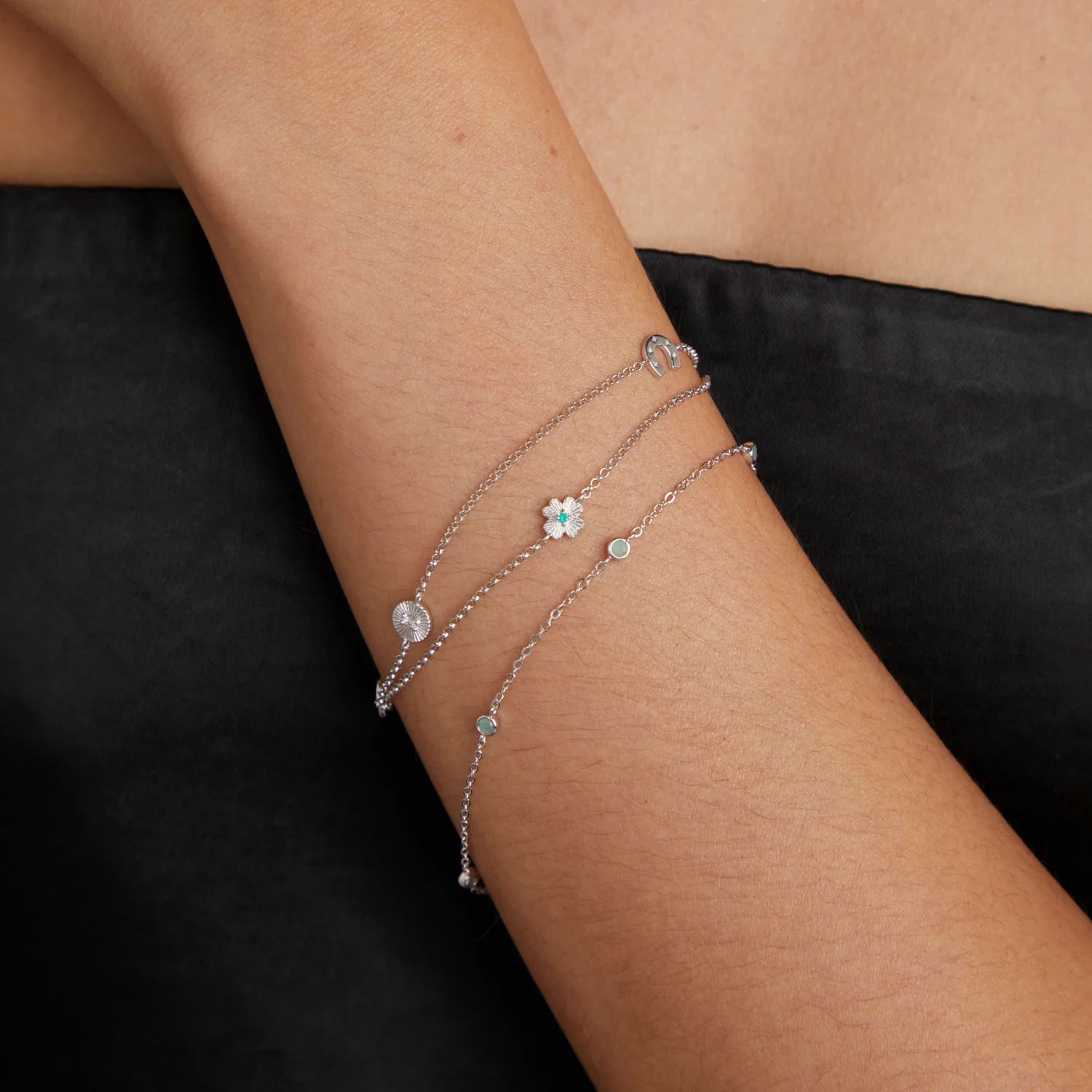Lucky Charm Double Chain Bracelet in Silver - Image 3