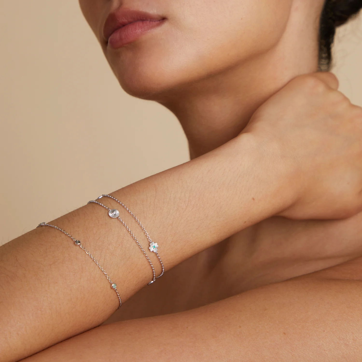 Lucky Charm Double Chain Bracelet in Silver - Image 4