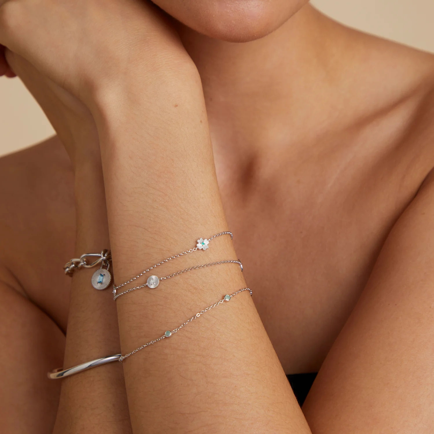 Lucky Charm Double Chain Bracelet in Silver - Image 5