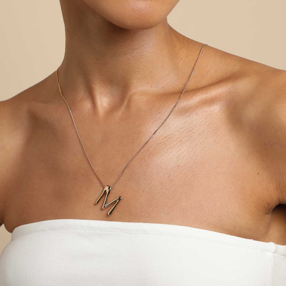 M Initial Bold Pendant Necklace in Gold - Image 2