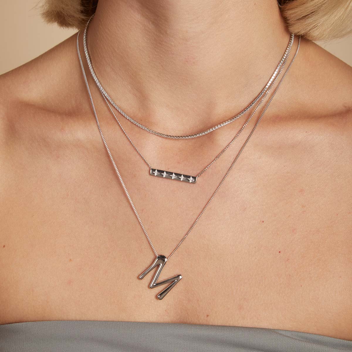 M Initial Bold Pendant Necklace in Silver - Image 3