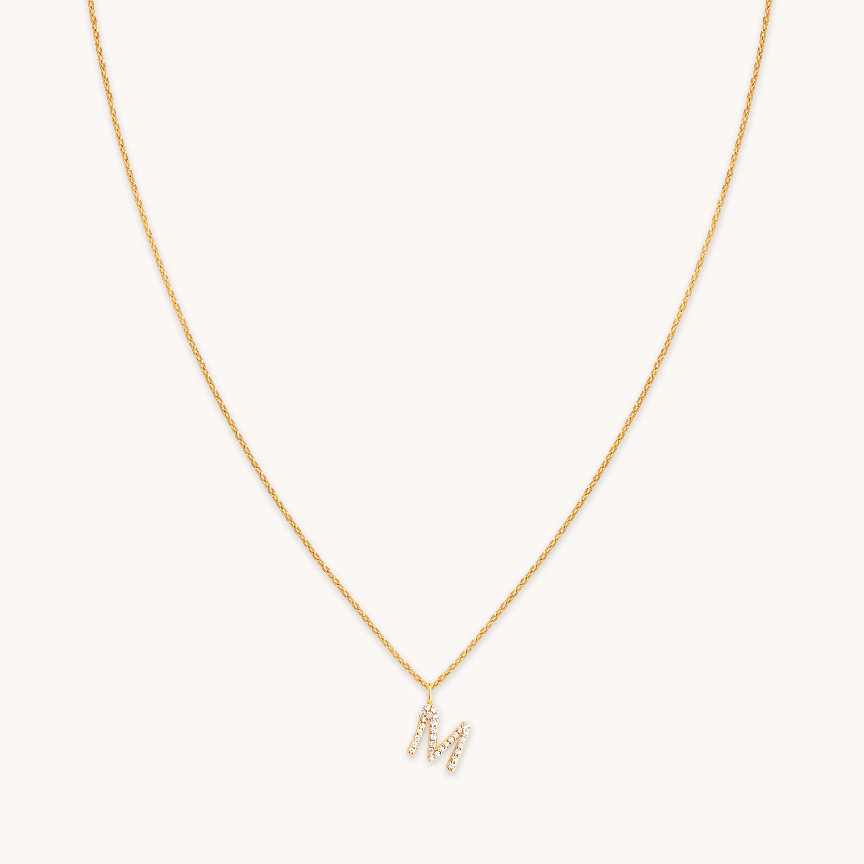 M Initial Pavé Pendant Necklace in Gold