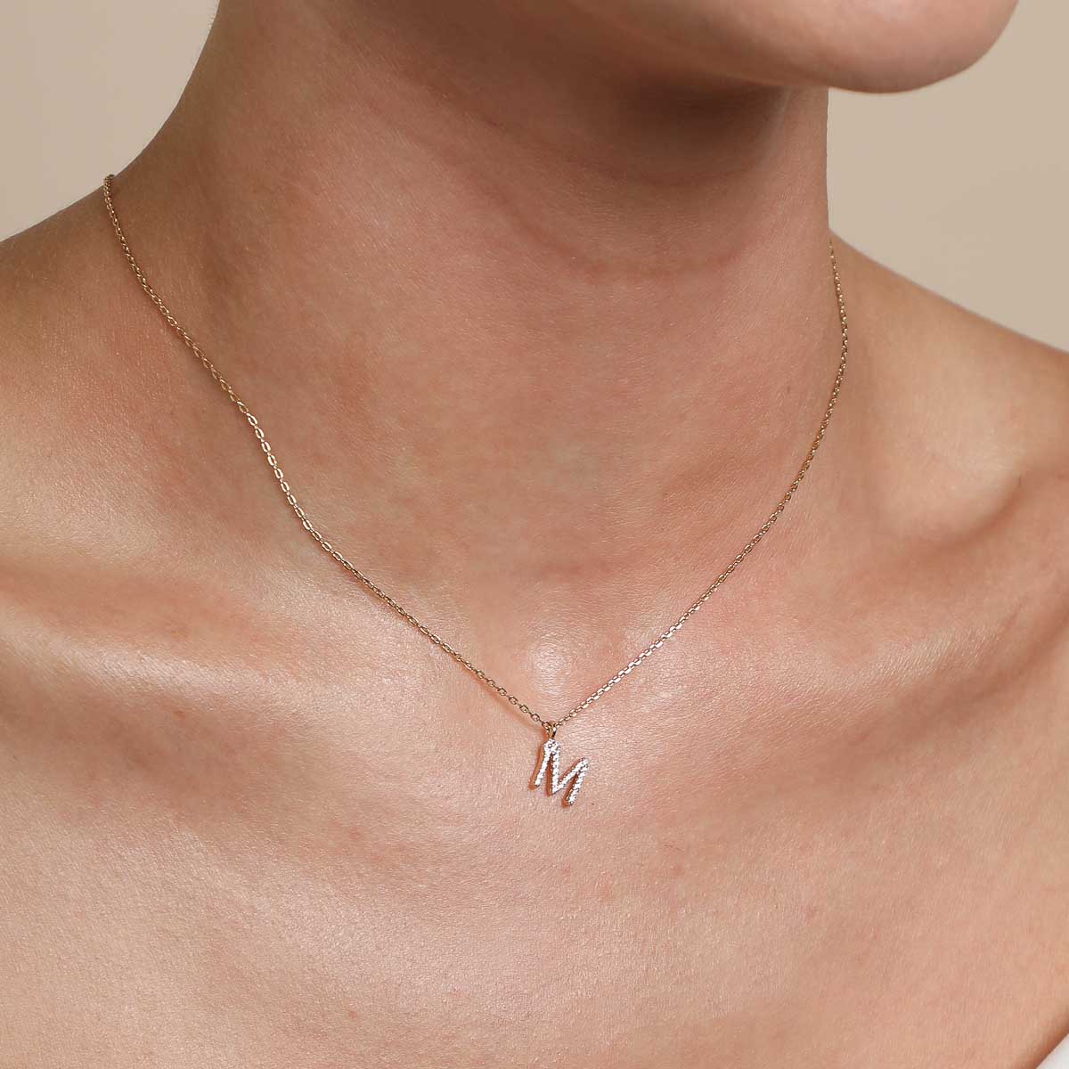 M Initial Pavé Pendant Necklace in Gold - Image 2