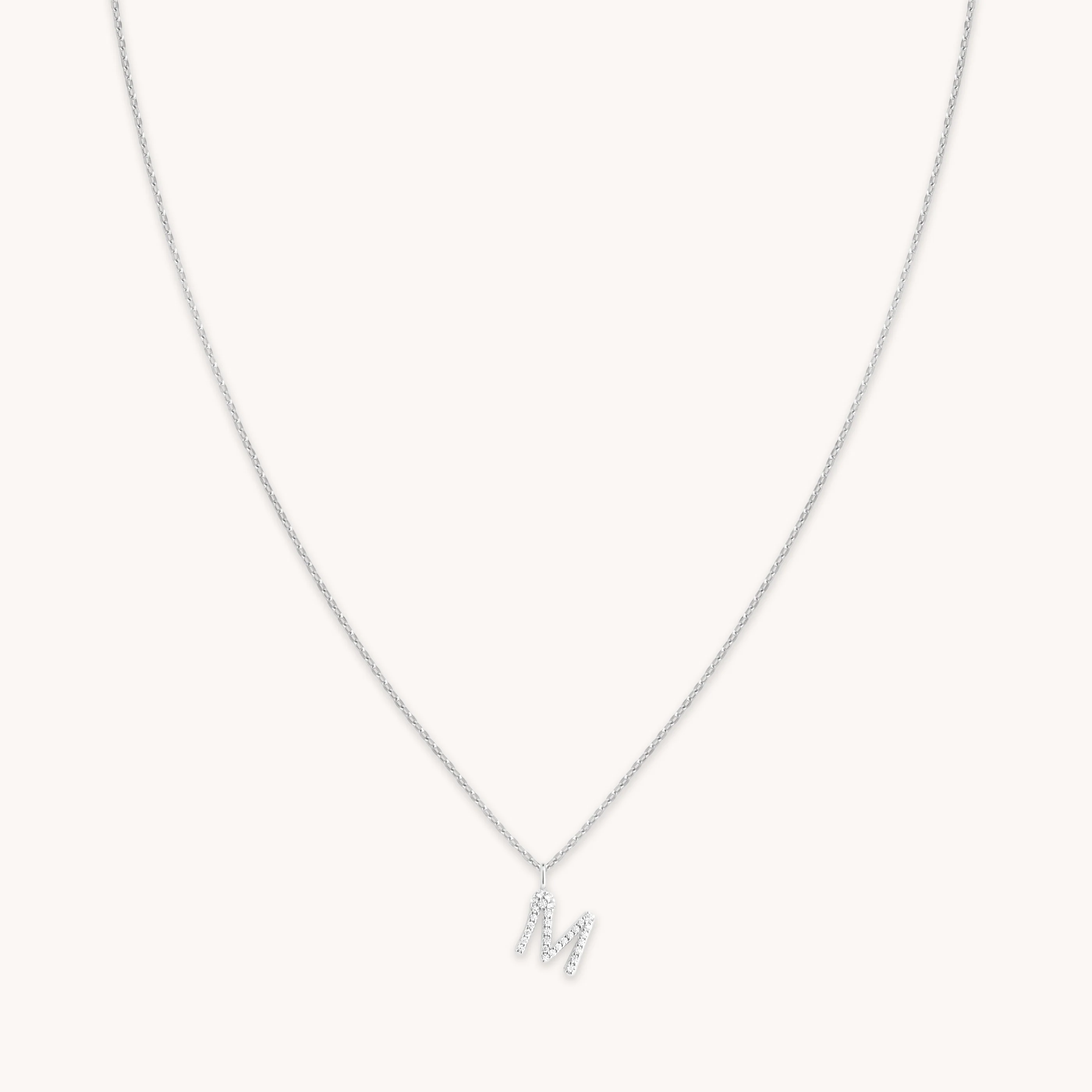M Initial Pavé Pendant Necklace in Silver