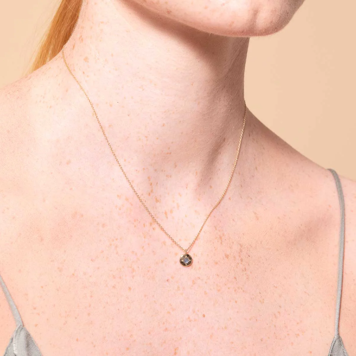March Aquamarine Birthstone Necklace in Solid Gold - Image 2