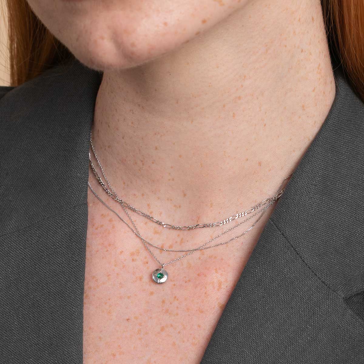 May Emerald Birthstone Necklace in Solid White Gold - Image 3