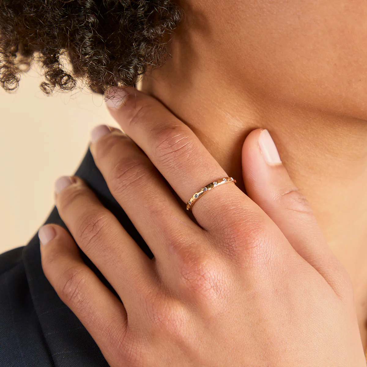 Molten Blue Crystal Band Ring in Gold - Image 2
