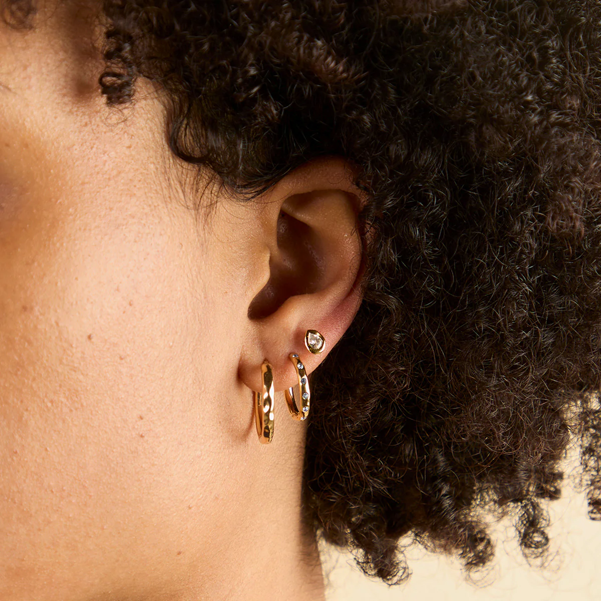 Molten Blue Crystal Hoops in Gold - Image 3