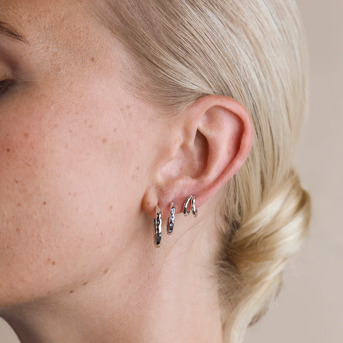 Molten Blue Crystal Hoops in Silver - Image 3