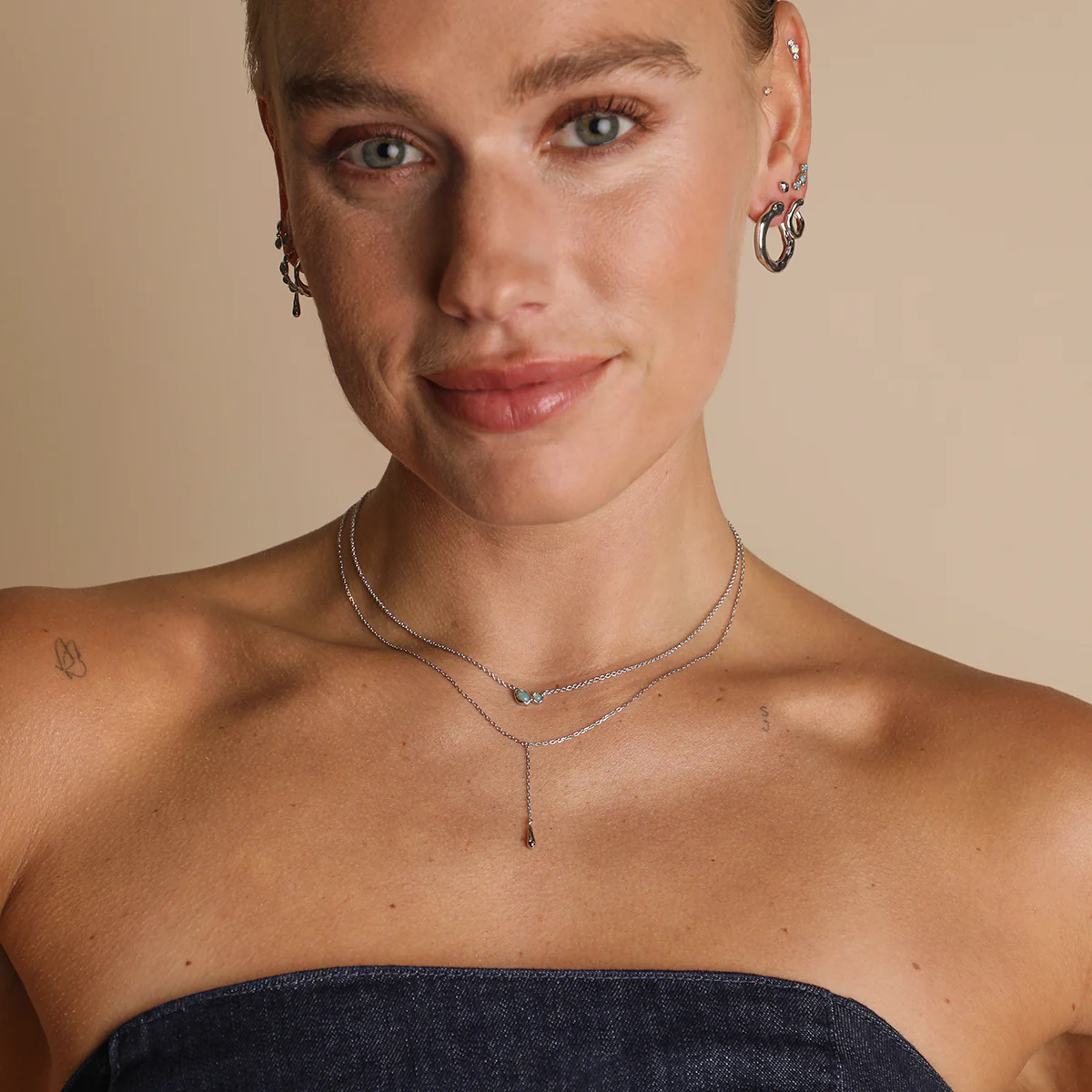 Molten Charm Lariat Necklace in Silver - Image 3