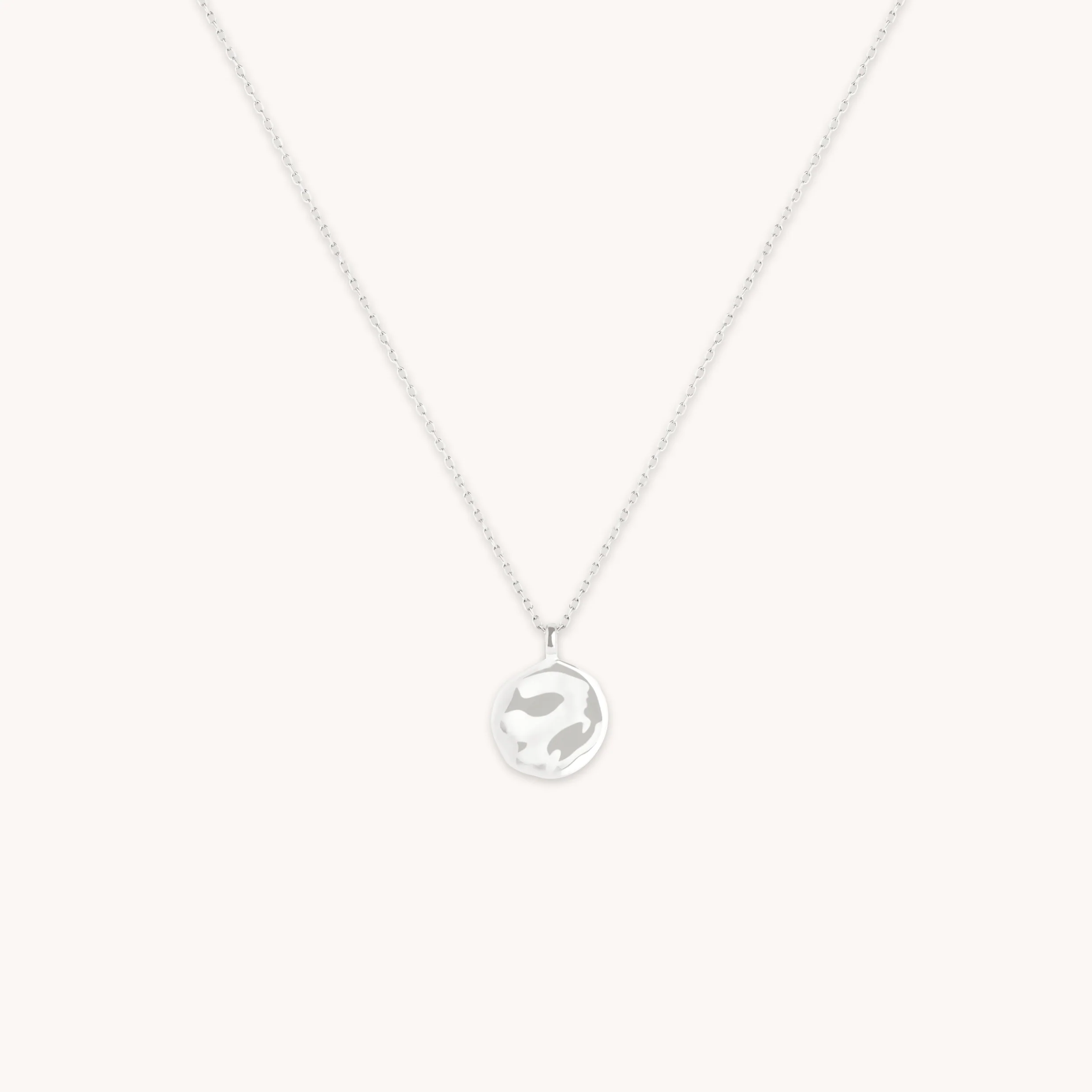 Molten Coin Pendant in Solid White Gold