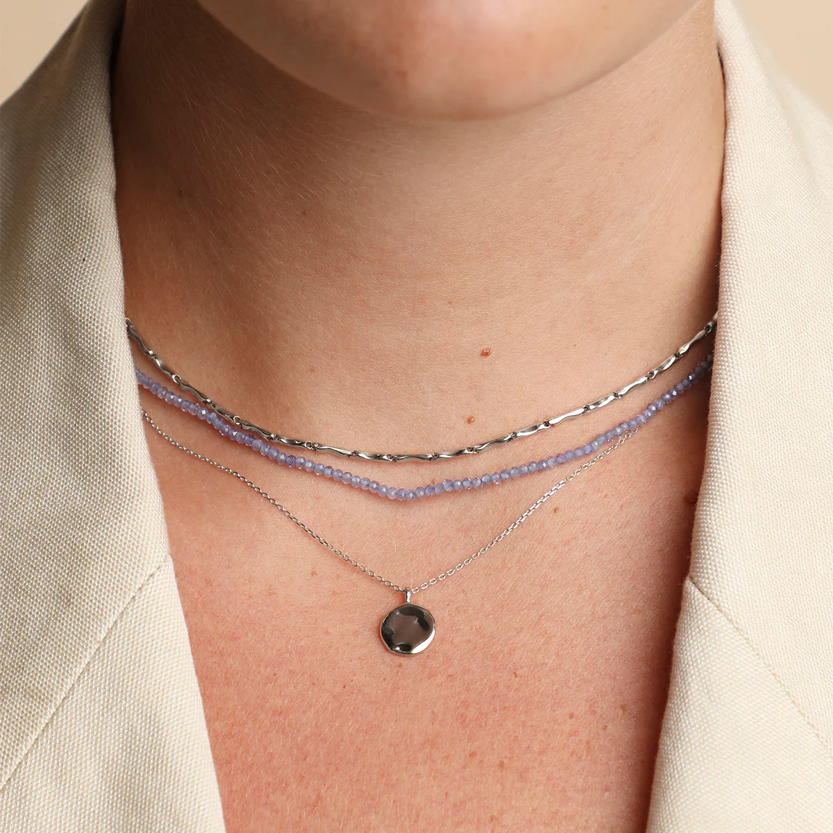 Molten Coin Pendant in Solid White Gold - Image 3