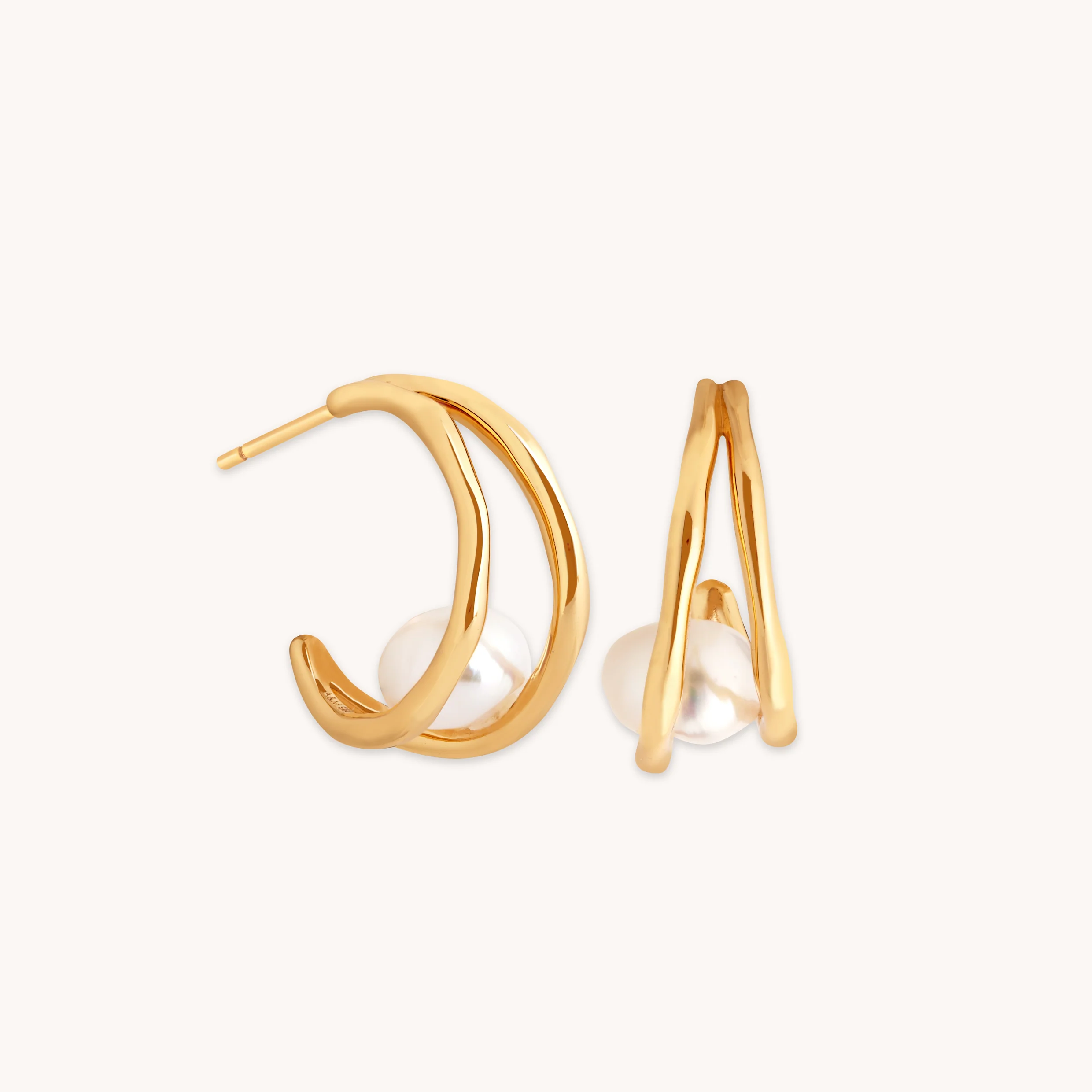Molten Illusion Pearl Hoops in Gold