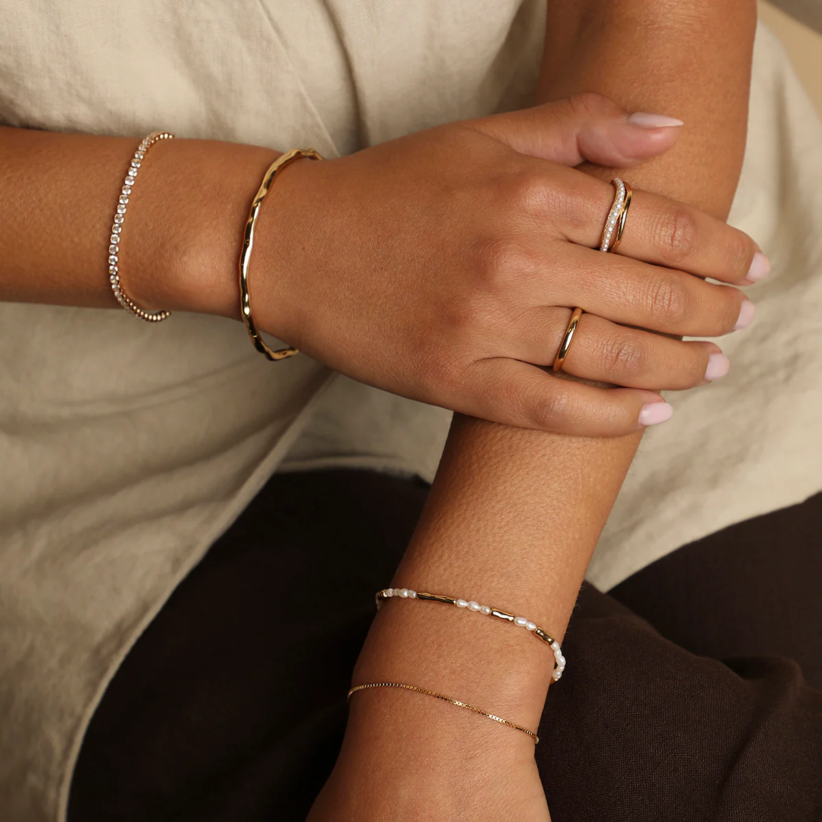 Molten Illusion Pearl Ring in Gold - Image 4