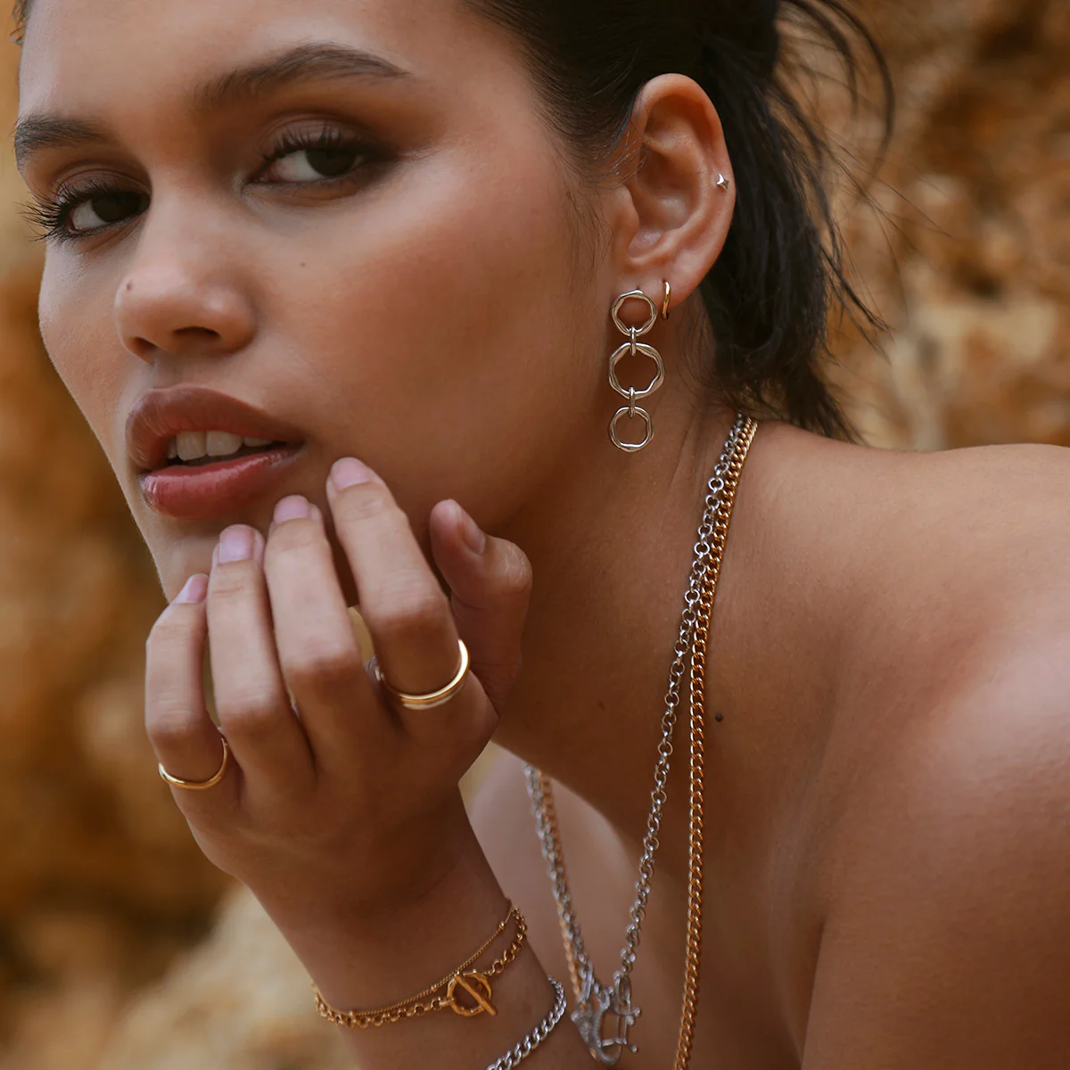 Molten Link Drop Studs in Silver - Image 6