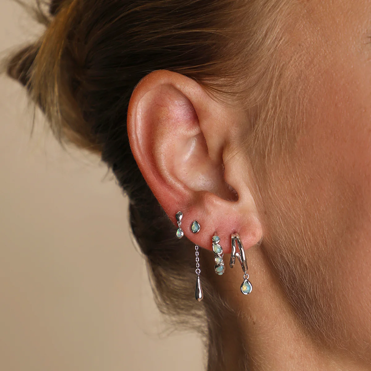 Molten Opal Charm Piercing Stud in Solid White Gold - Image 3