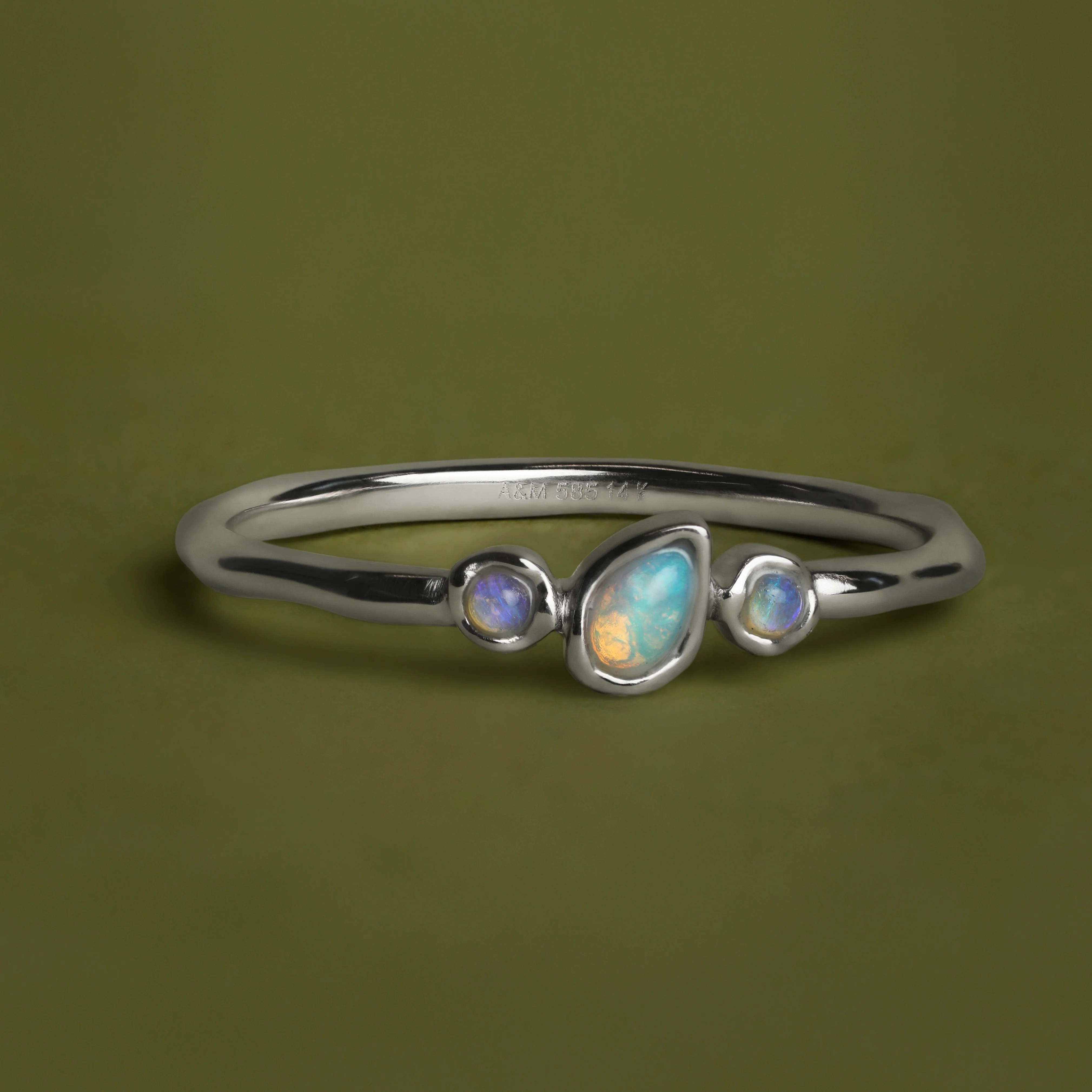 Molten Opal Cluster Ring in Solid White Gold - Image 4