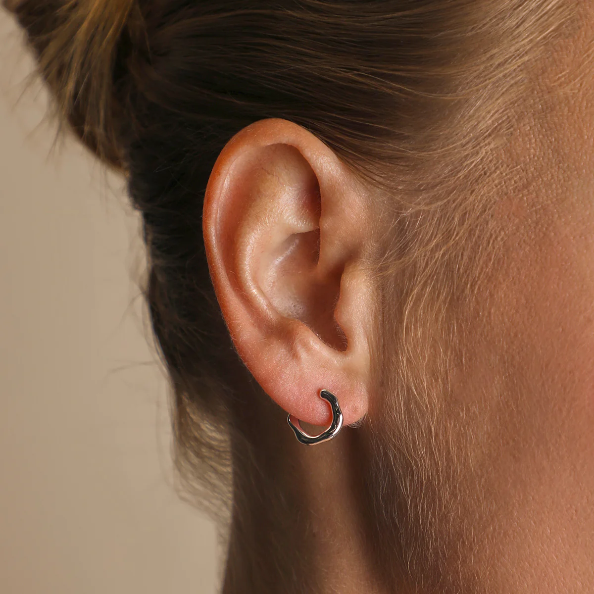 Molten Orbit Small Hoops in Silver - Image 2