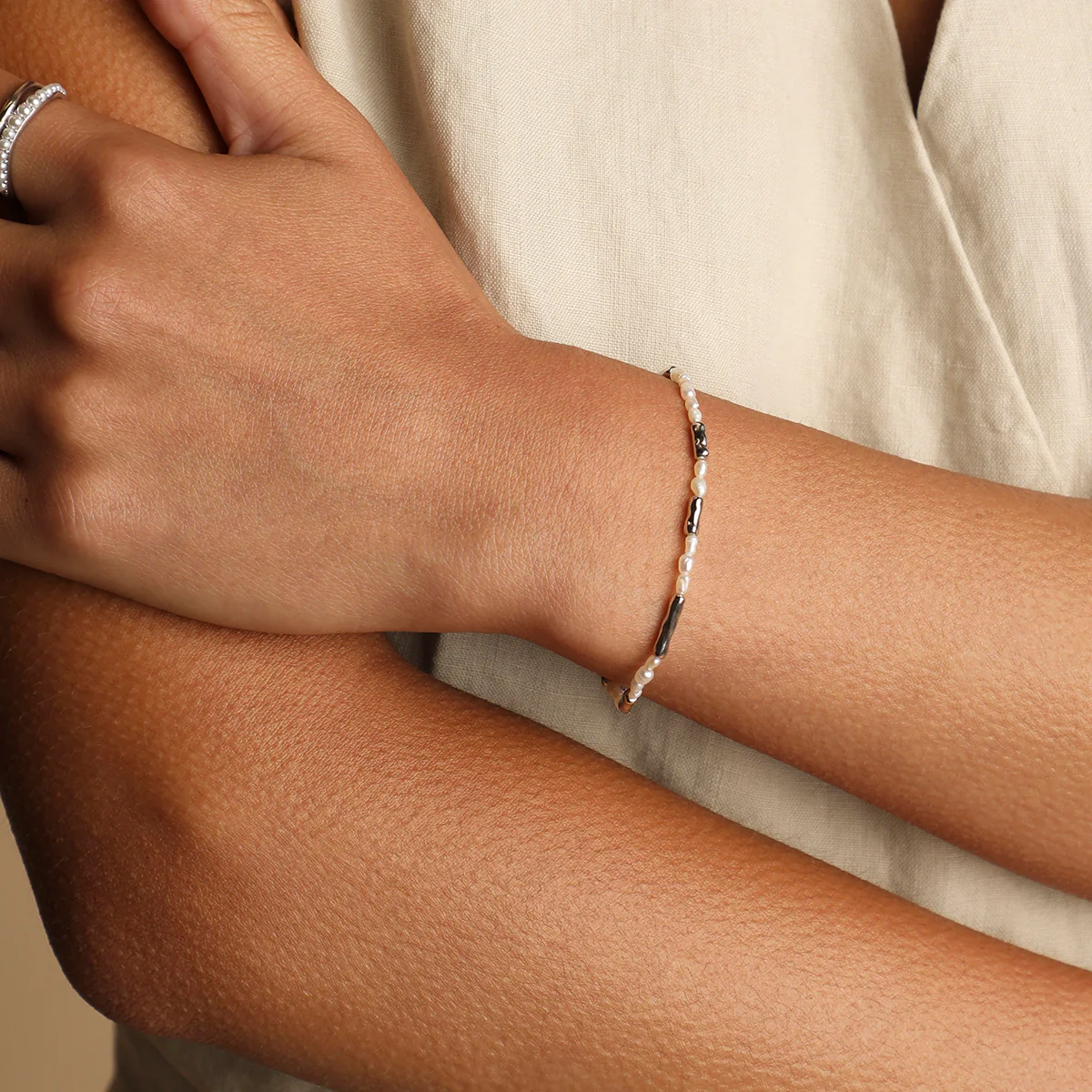 Molten Pearl Bracelet in Silver - Image 2