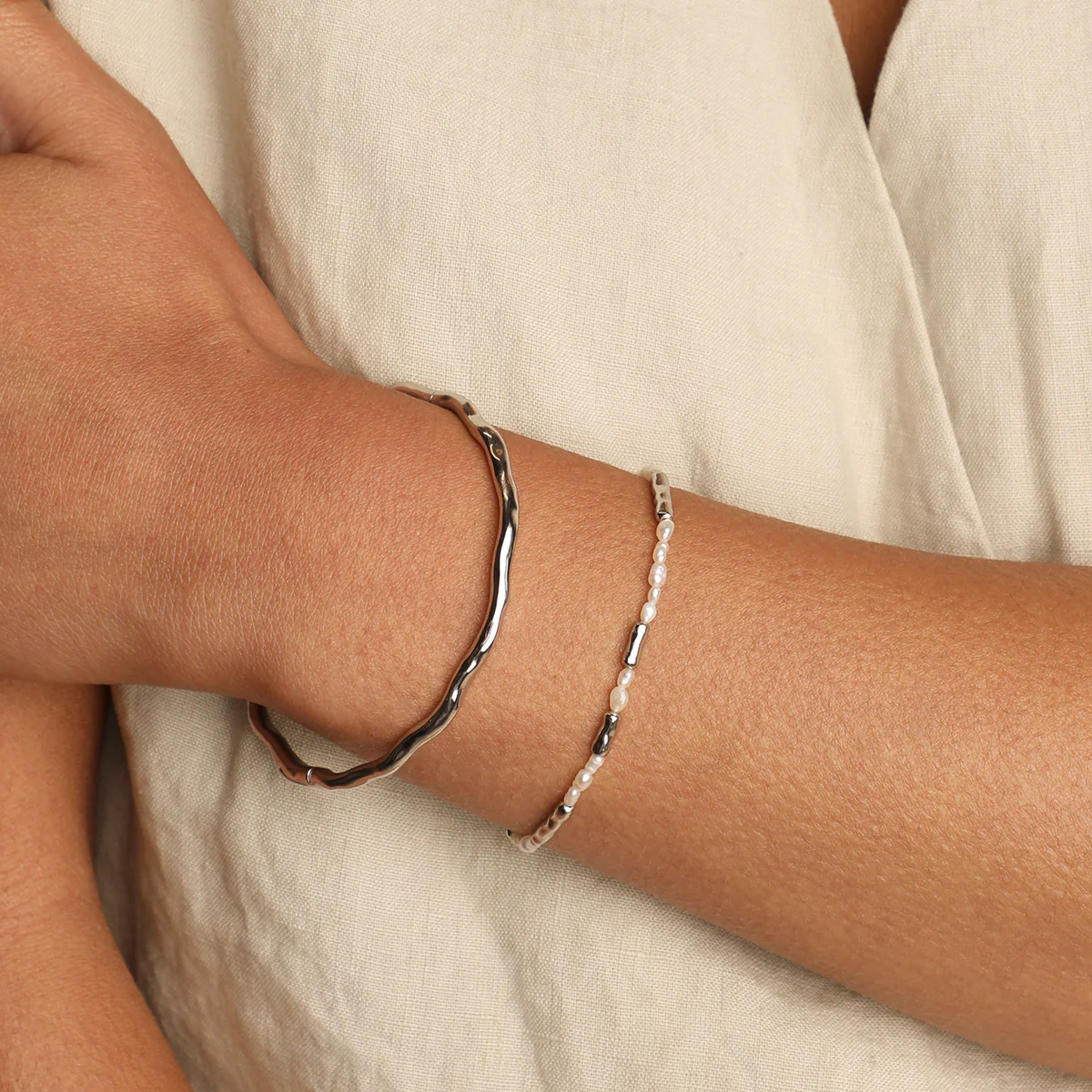 Molten Pearl Bracelet in Silver - Image 3