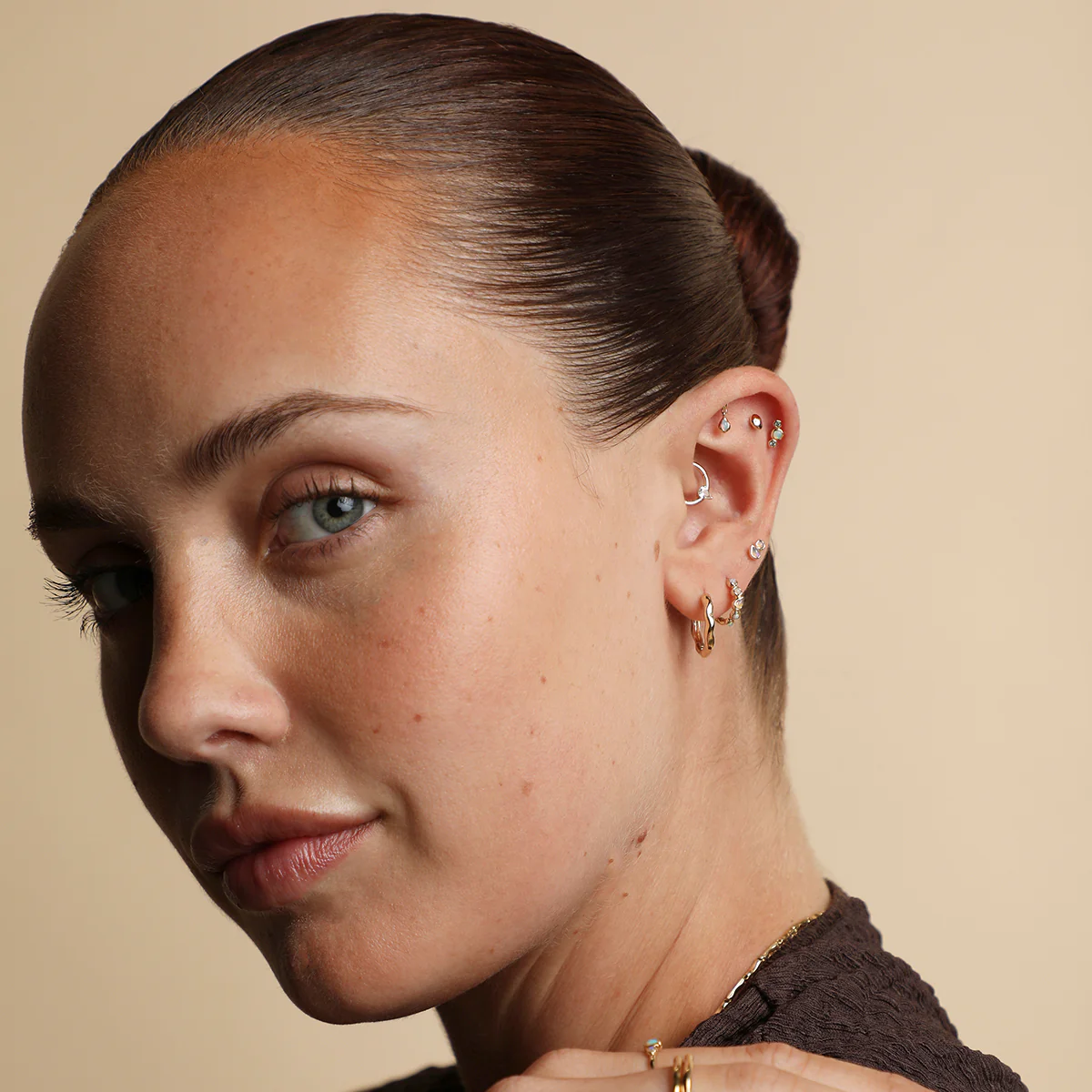 Molten Textured Hoops in Solid Gold - Image 5