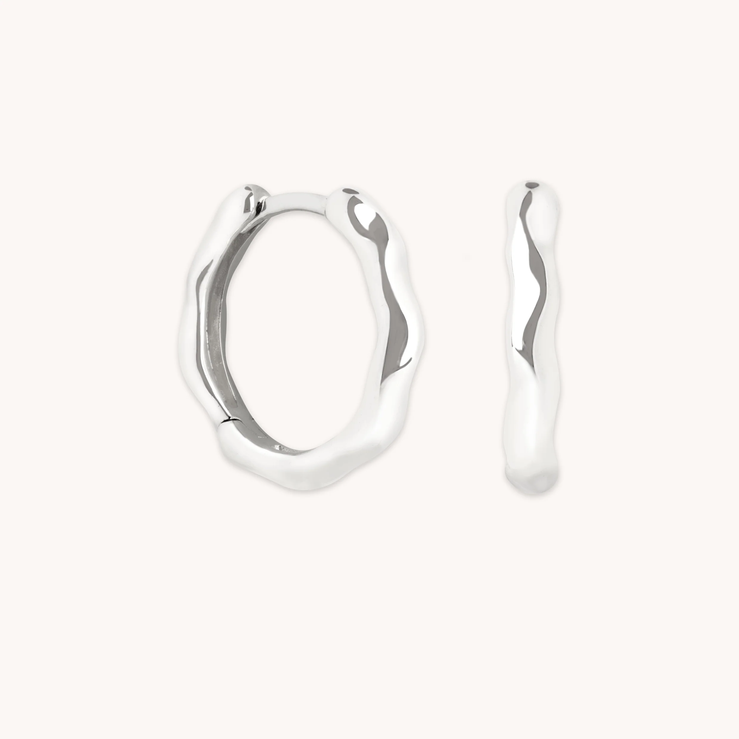 Molten Textured Hoops in Solid White Gold