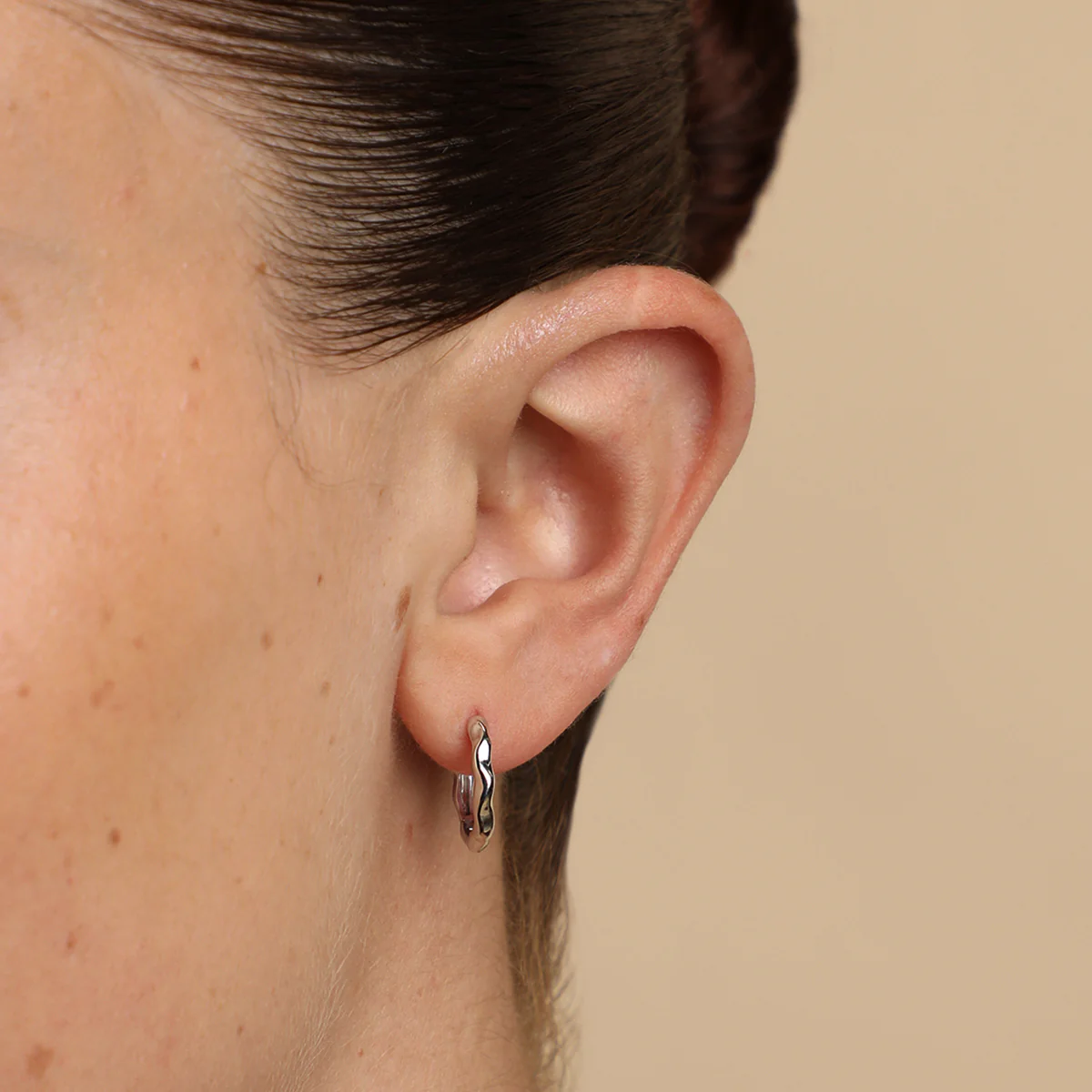 Molten Textured Hoops in Solid White Gold - Image 2