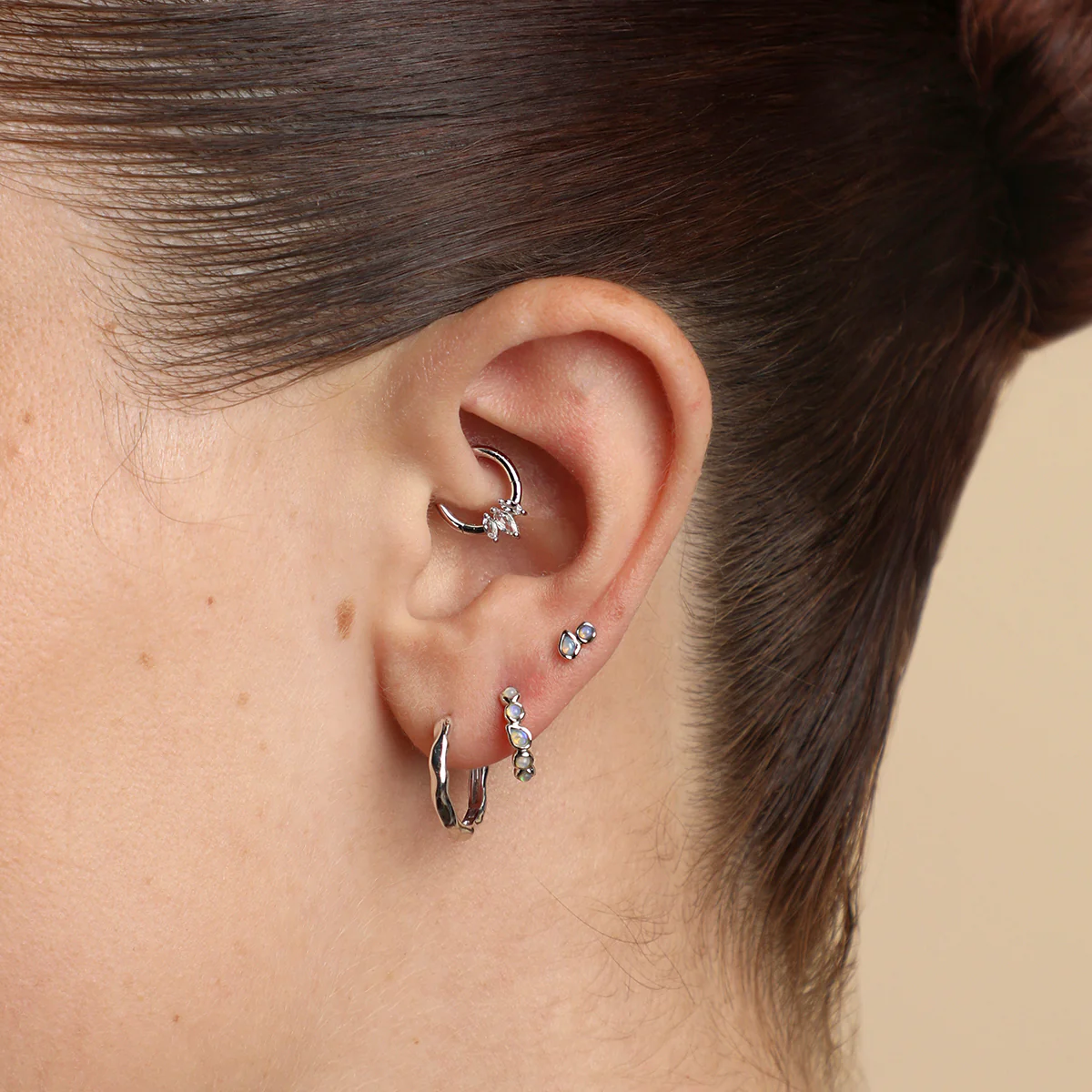 Molten Textured Hoops in Solid White Gold - Image 3