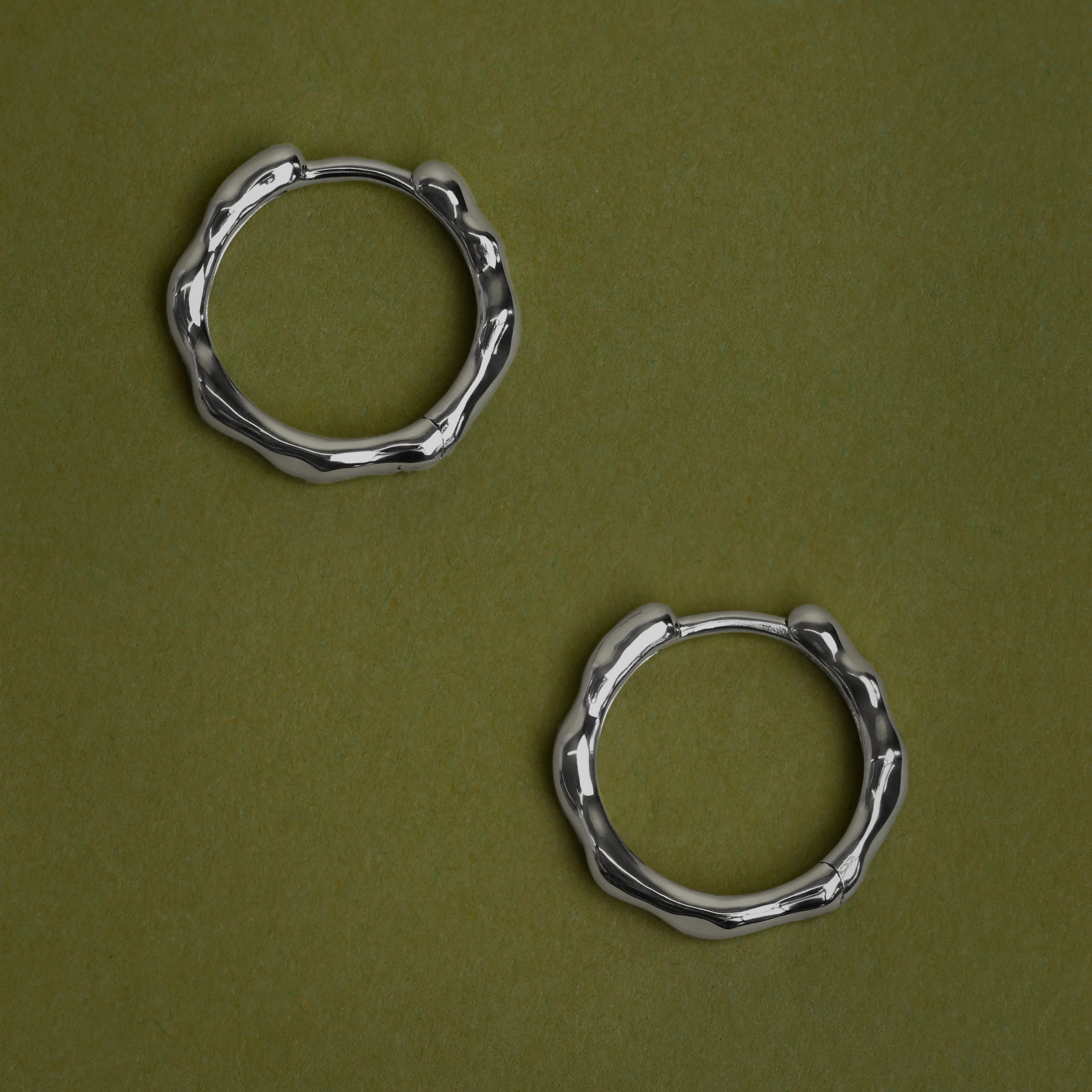 Molten Textured Hoops in Solid White Gold - Image 4