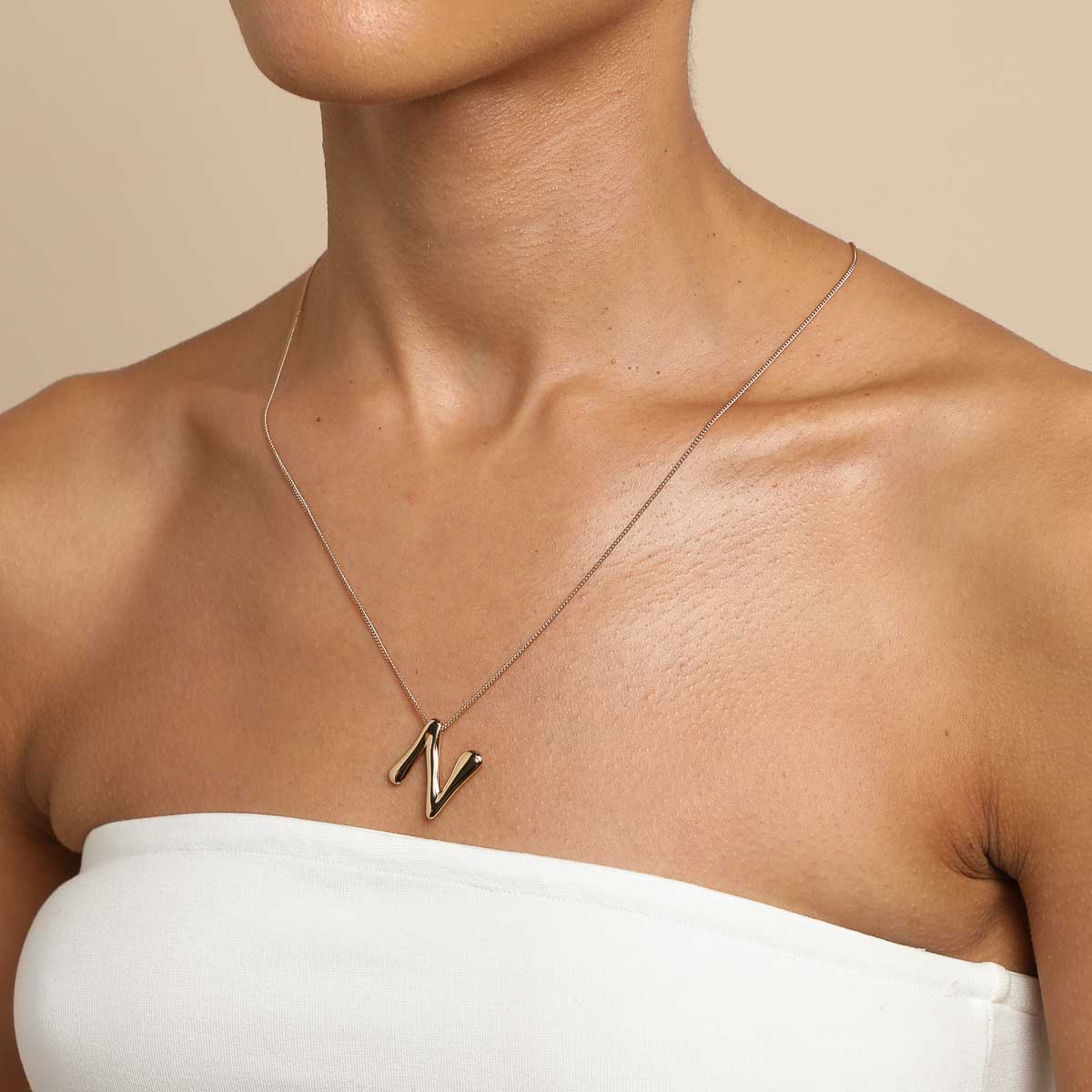 N Initial Bold Pendant Necklace in Gold - Image 2