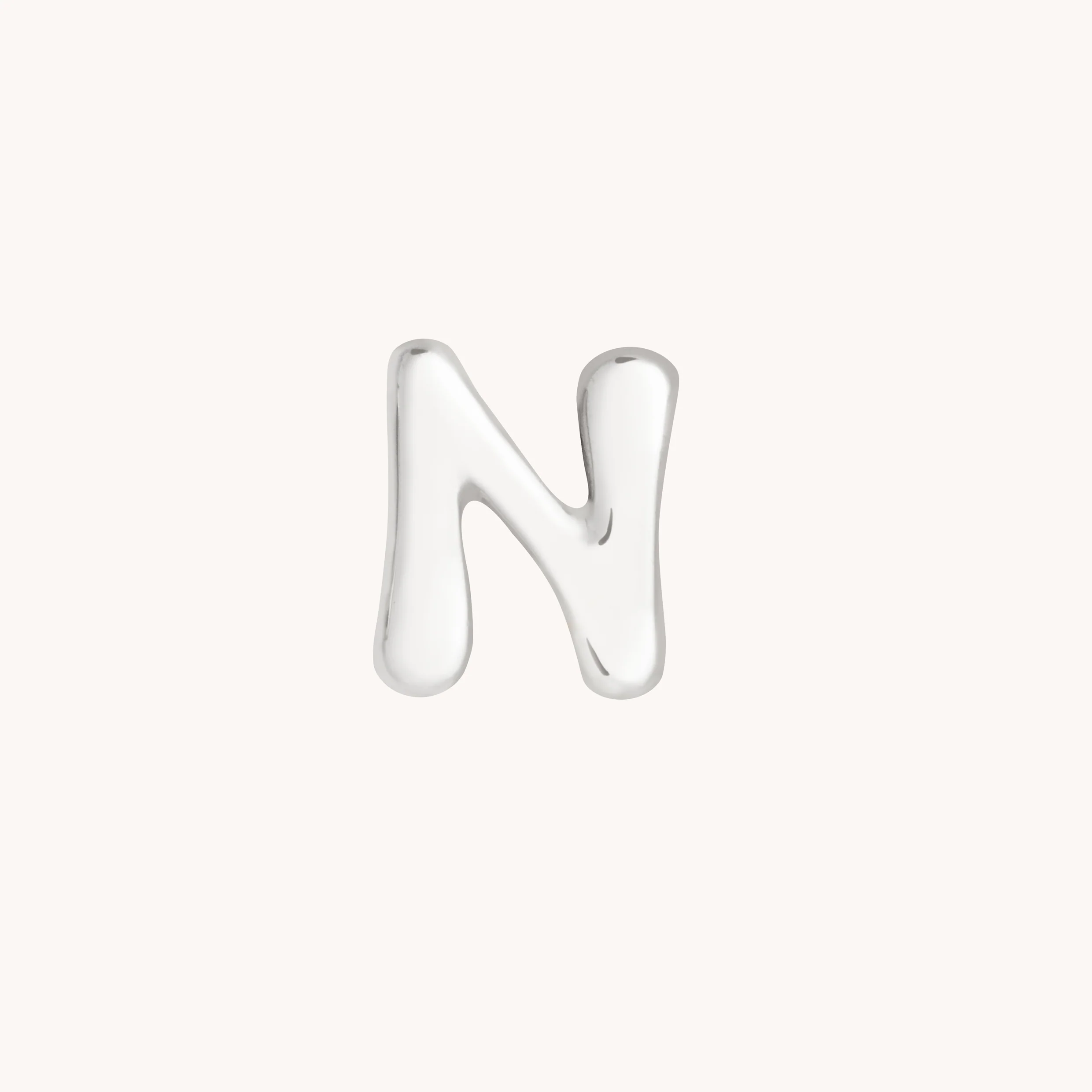 N Initial Click Charm in Solid White Gold